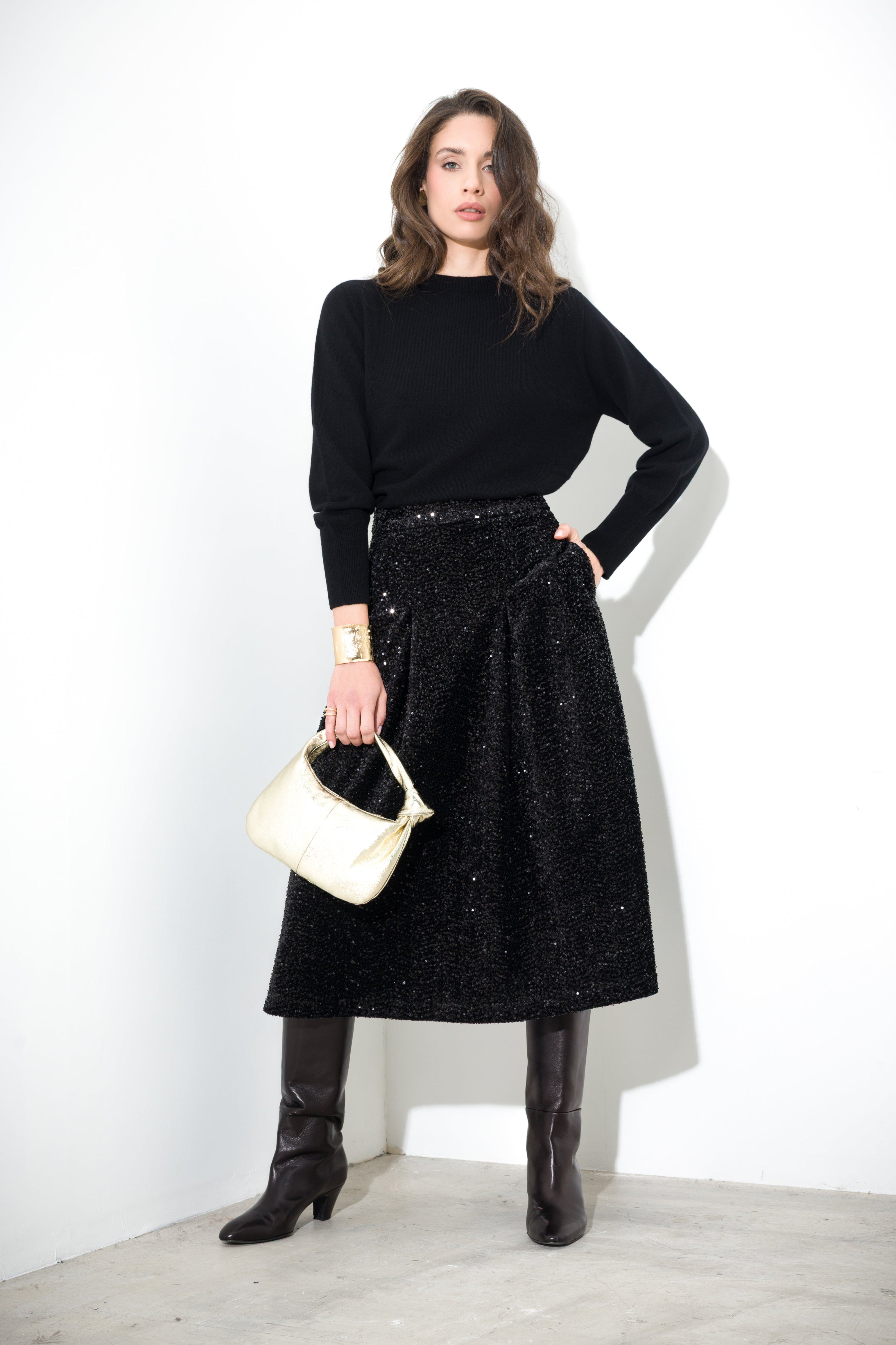 Gonna midi in velluto paillettes