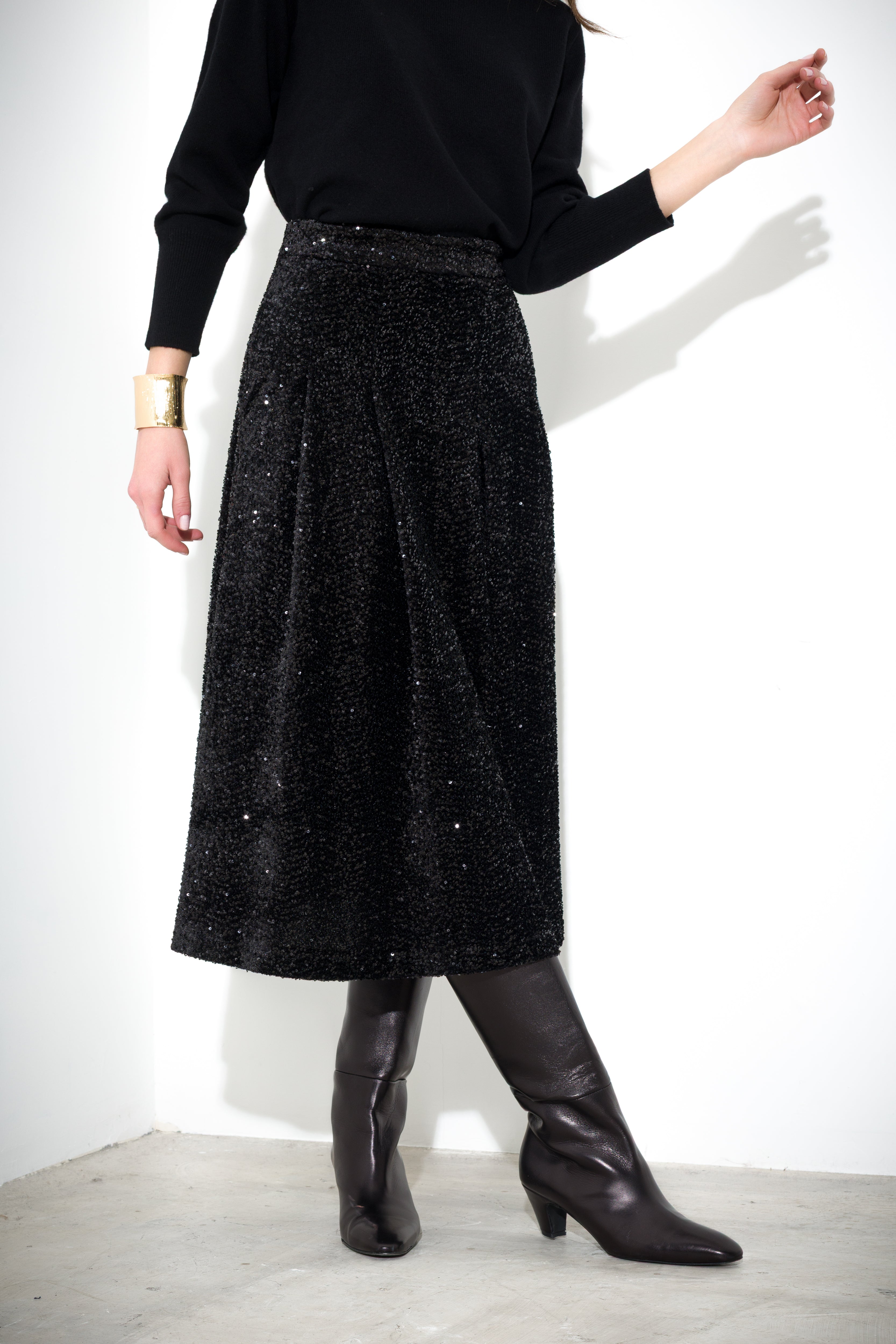 Gonna midi in velluto paillettes