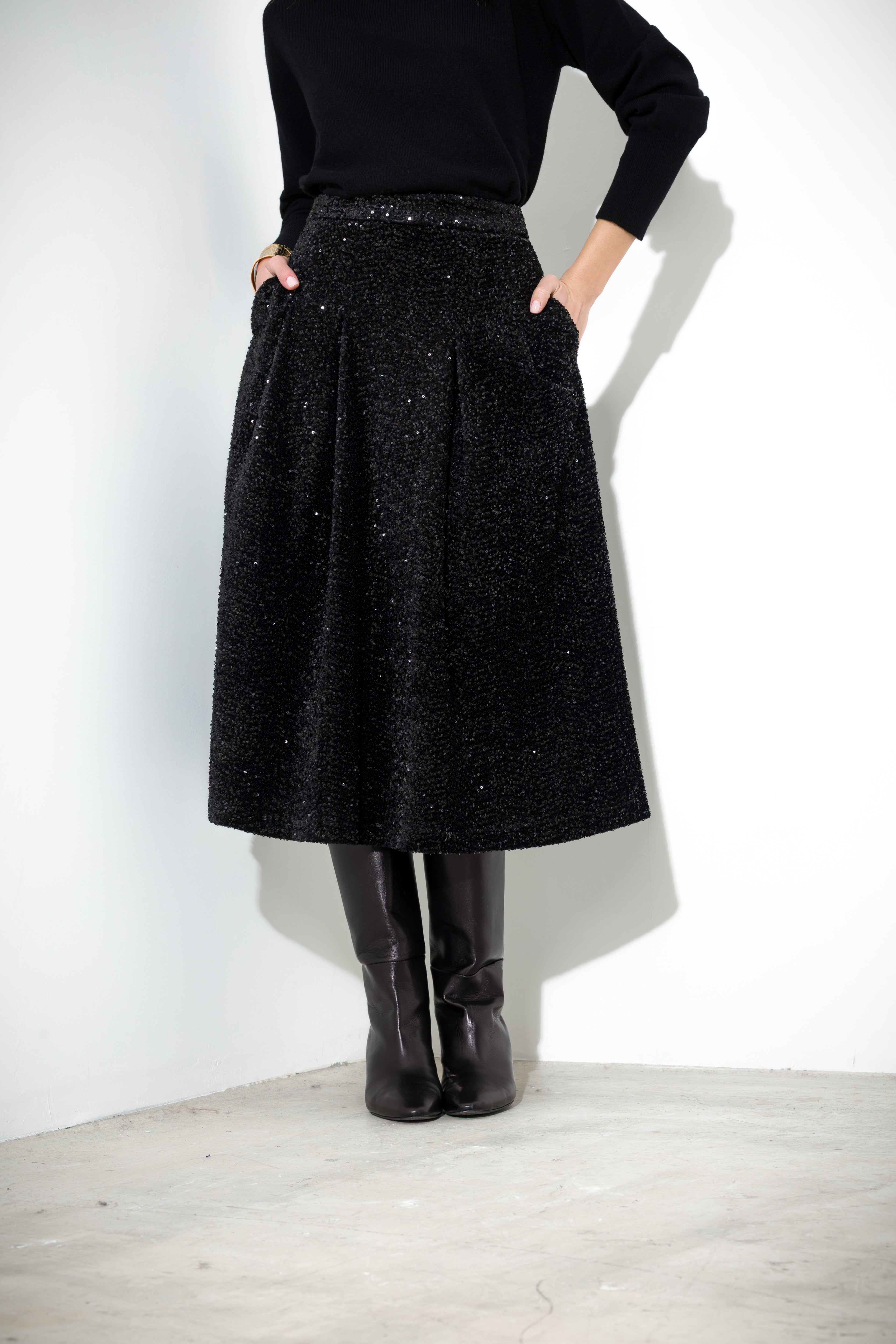 Gonna midi in velluto paillettes