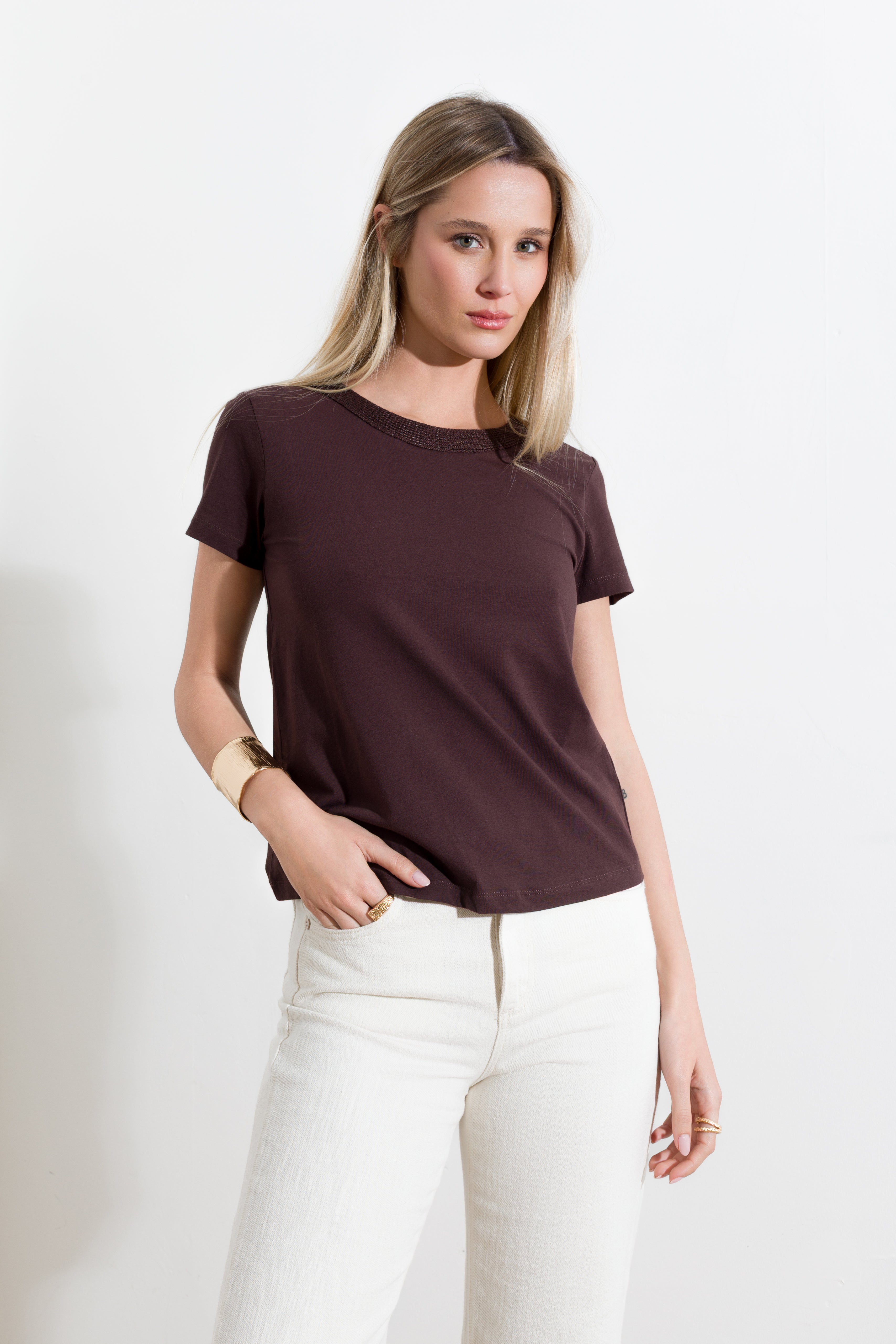 T-shirt collo in maglia e micro paillettes - Compagnia Italiana