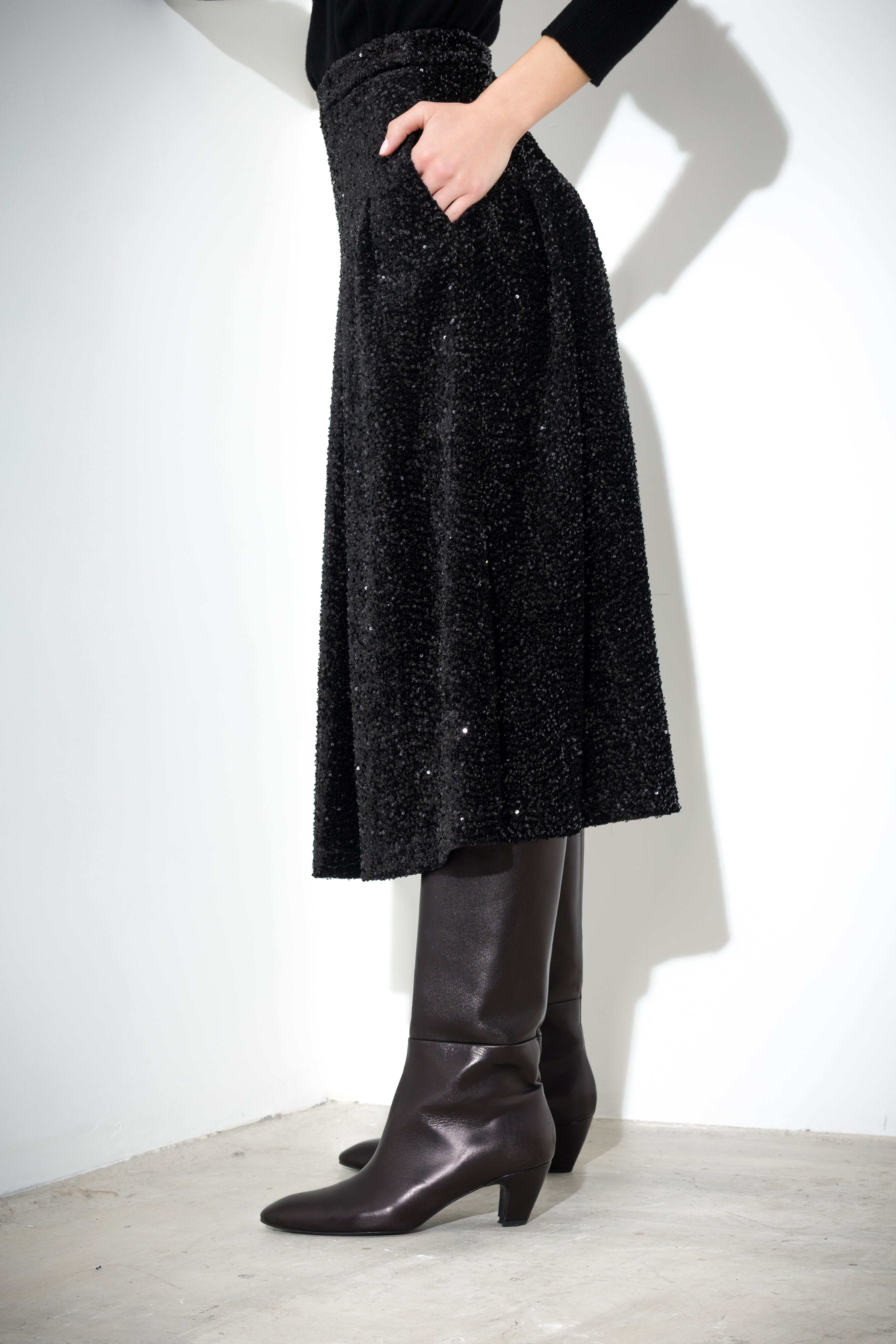 Gonna midi in velluto paillettes