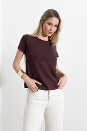 T-shirt collo in maglia e micro paillettes - Compagnia Italiana