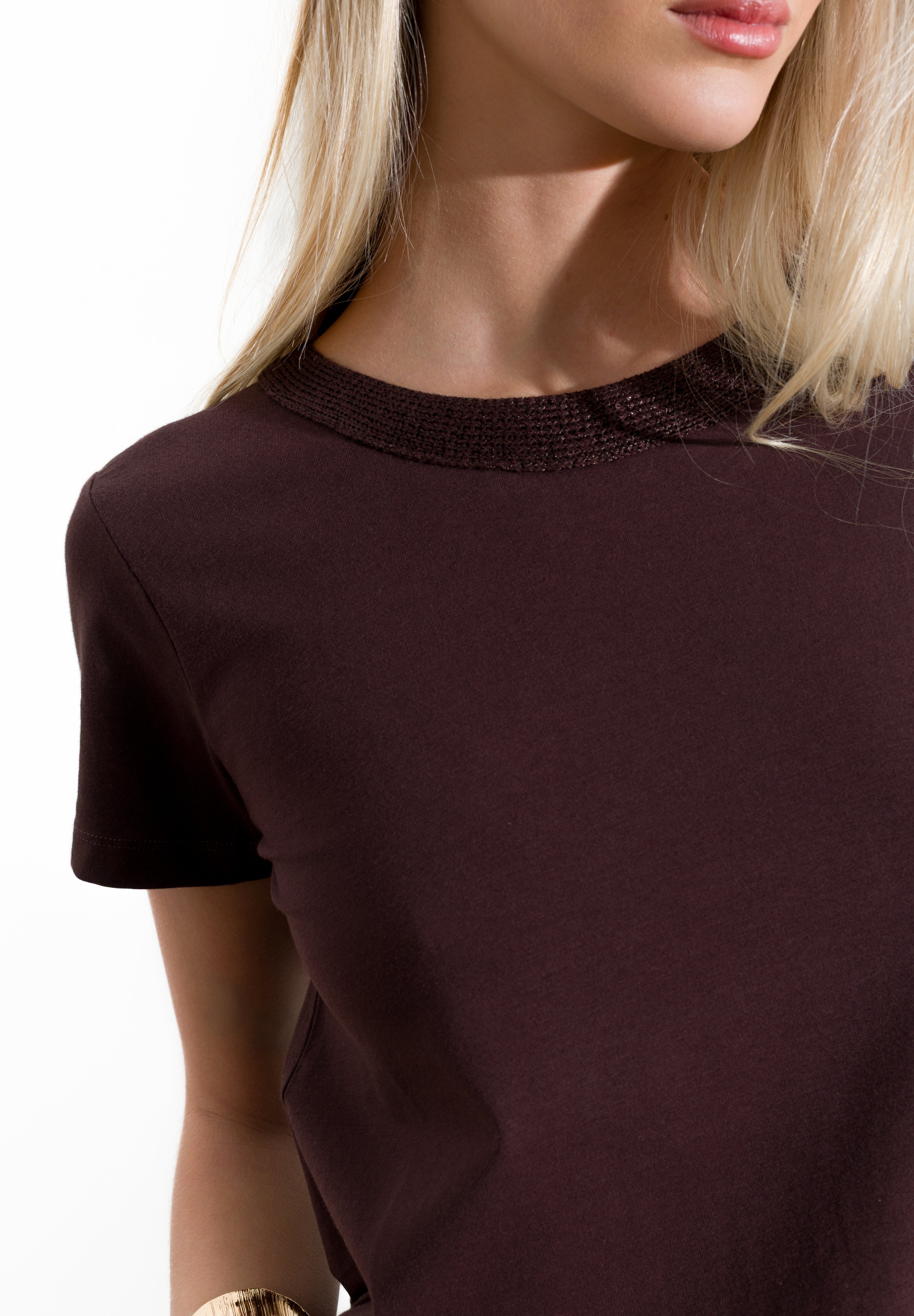 T-shirt collo in maglia e micro paillettes - Compagnia Italiana