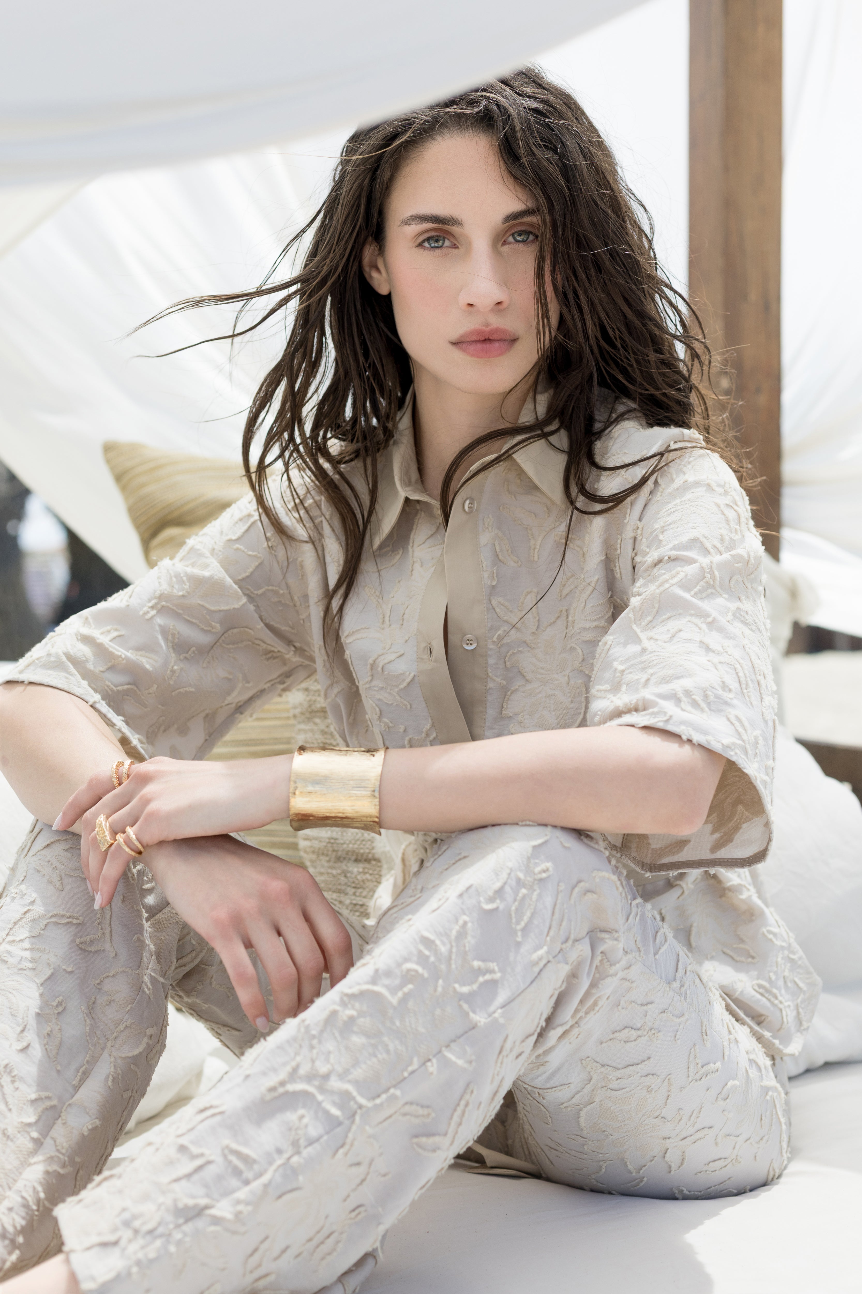 Embroidered blend shirt jacket
