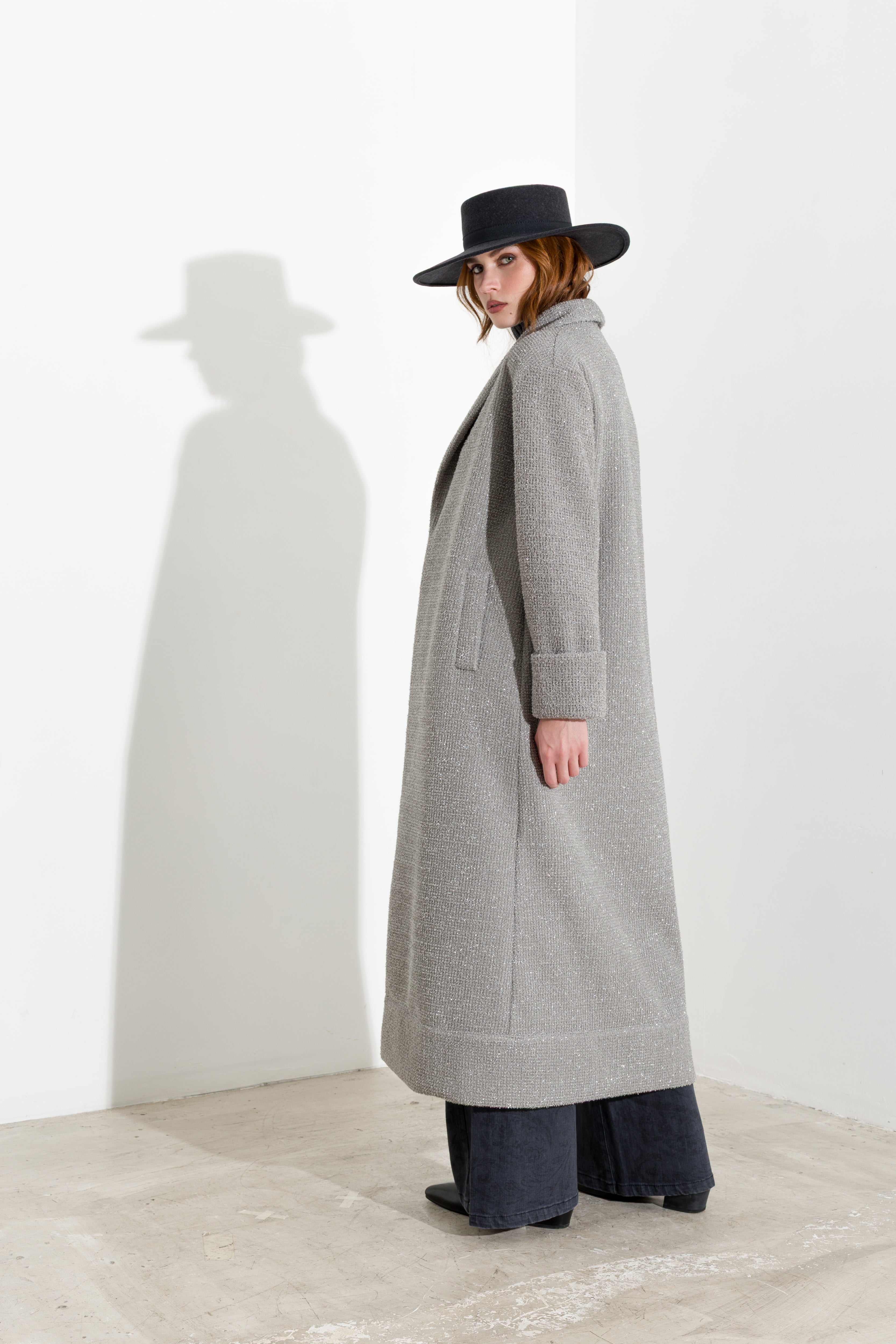 Cappotto lungo in maglia e lurex