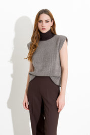 Gilet dolcevita smanicato in misto lana