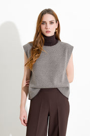 Gilet dolcevita smanicato in misto lana