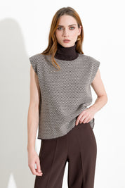 Gilet dolcevita smanicato in misto lana