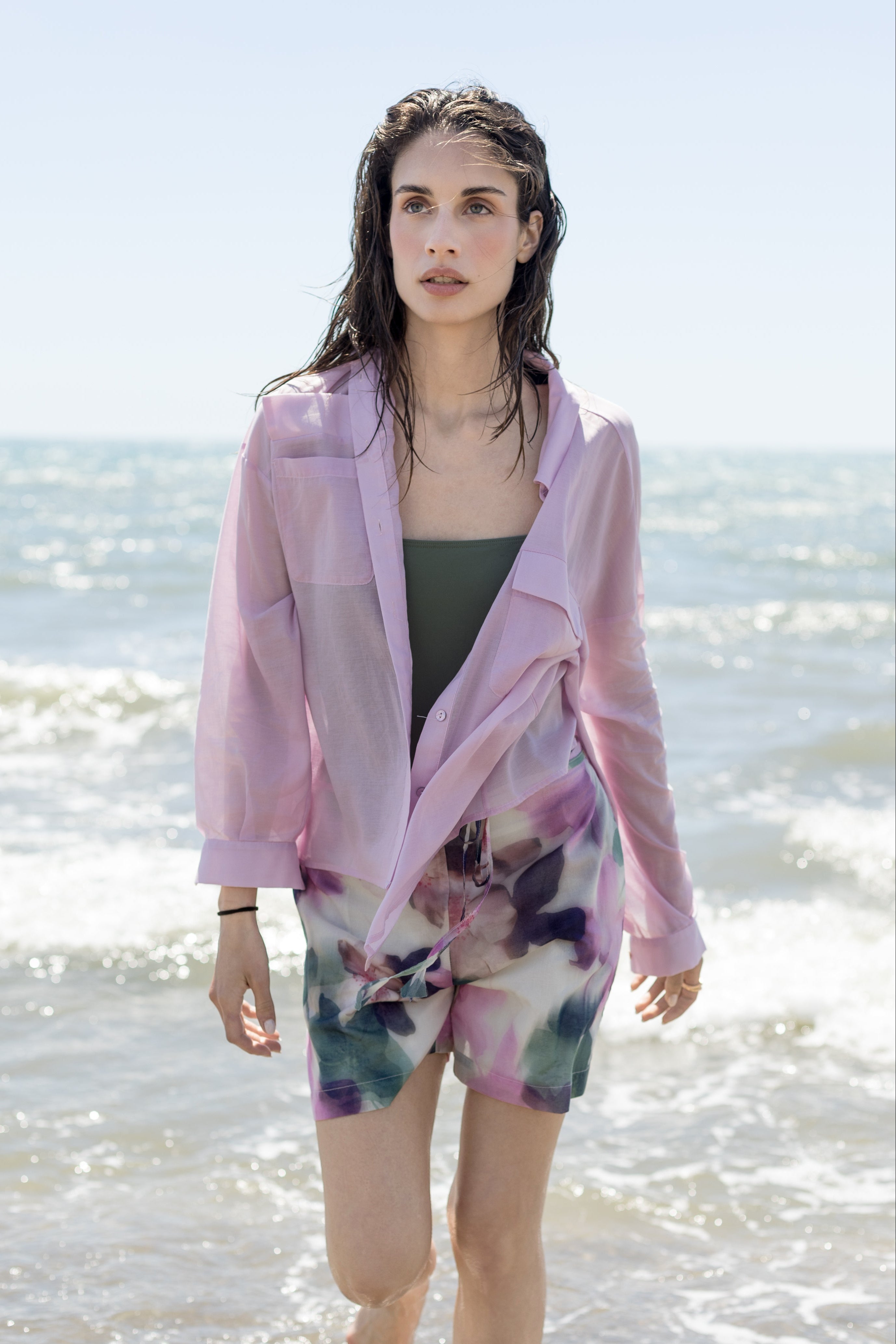 Shorts in mussola di cotone stampa fiore