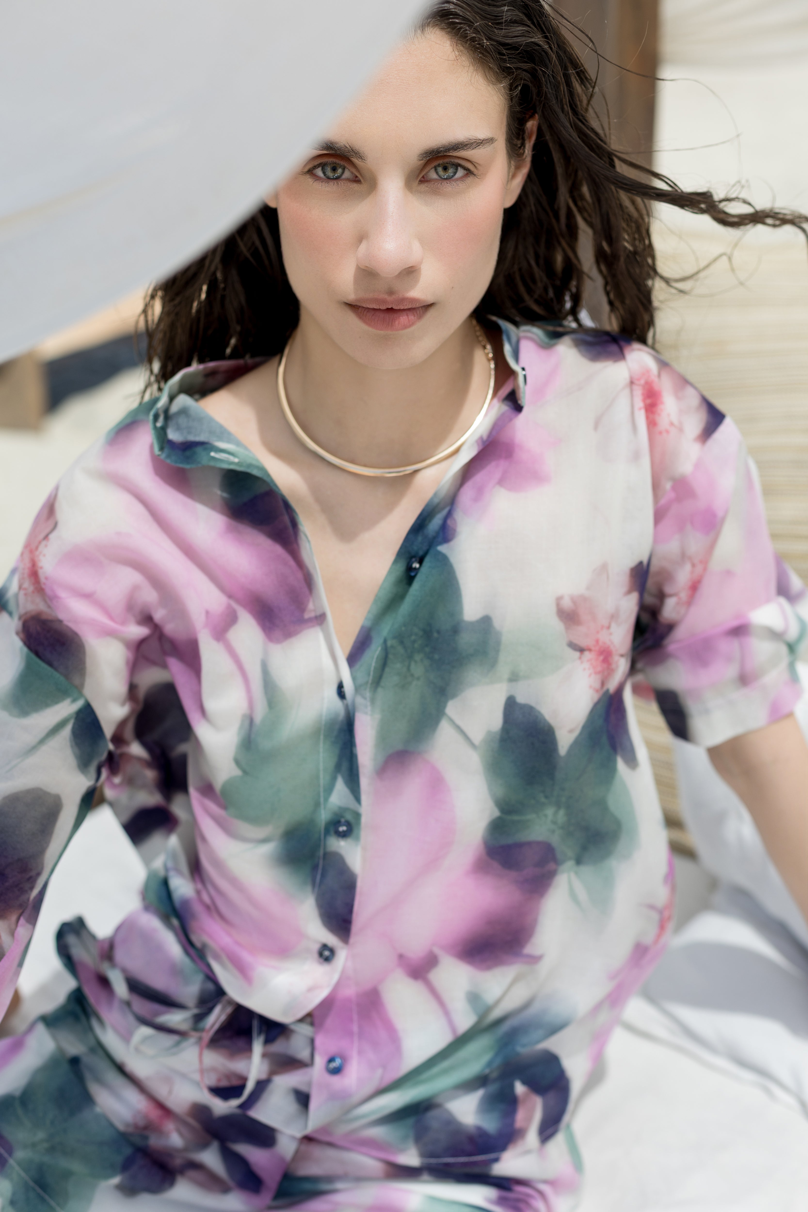 Camicia in mussola di cotone stampa fiore
