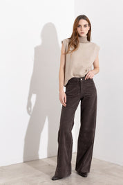 Pantaloni wide-leg in velluto a coste con tasche a toppa