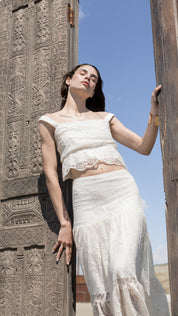 Top crop in cotone e paillettes