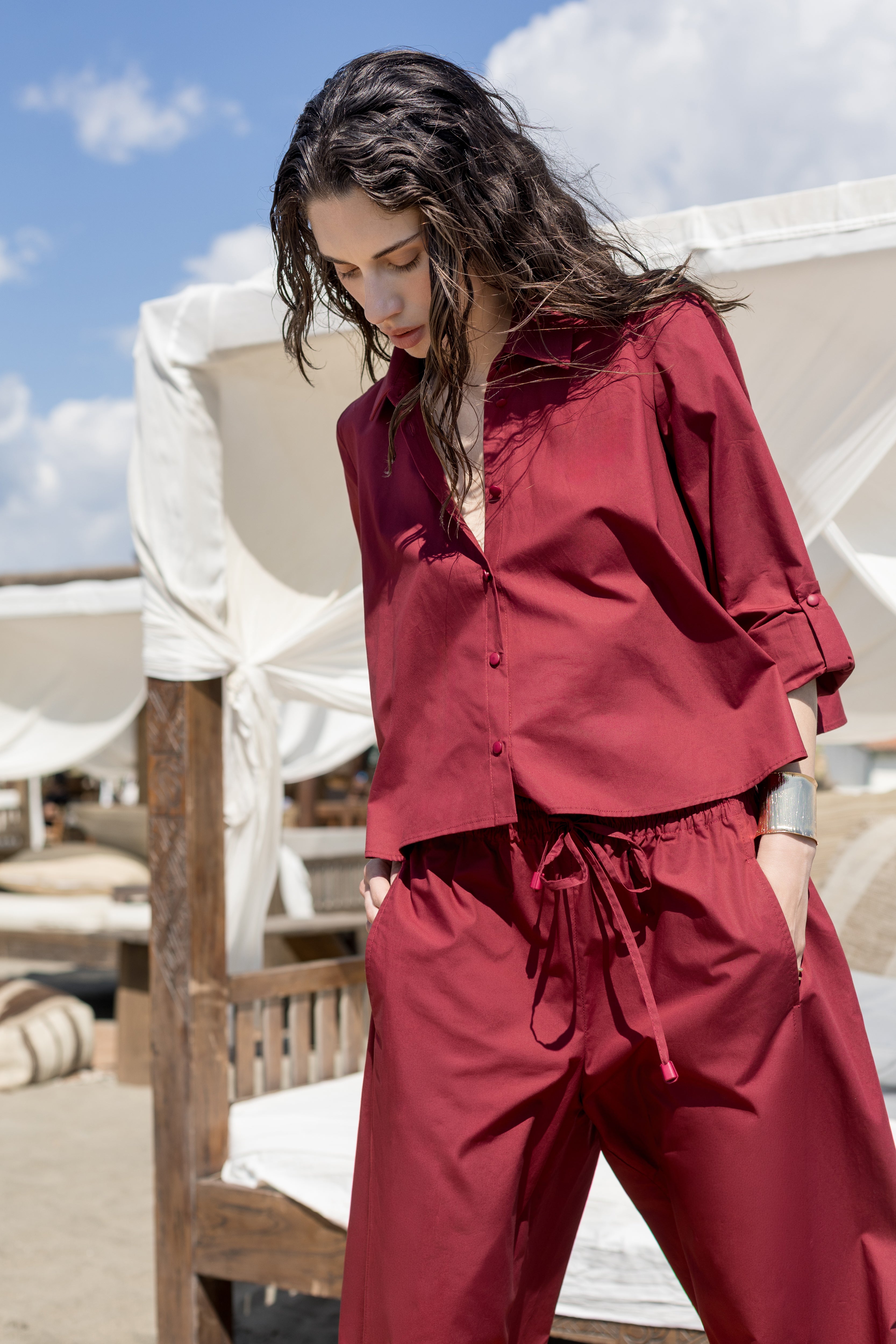 Oversized cotton trousers with drawstring