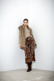 Gonna midi in velluto stampato