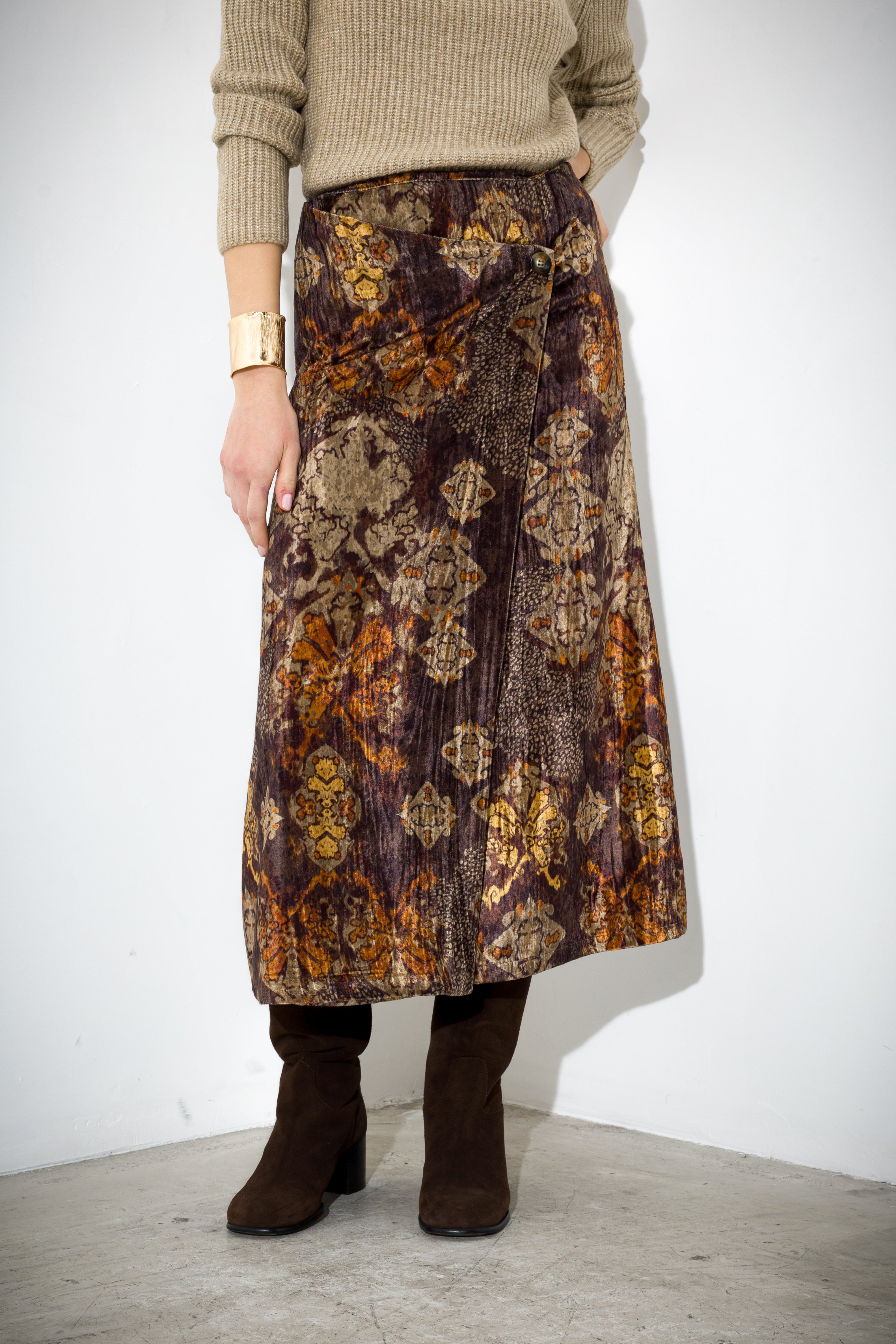 Gonna midi in velluto stampato