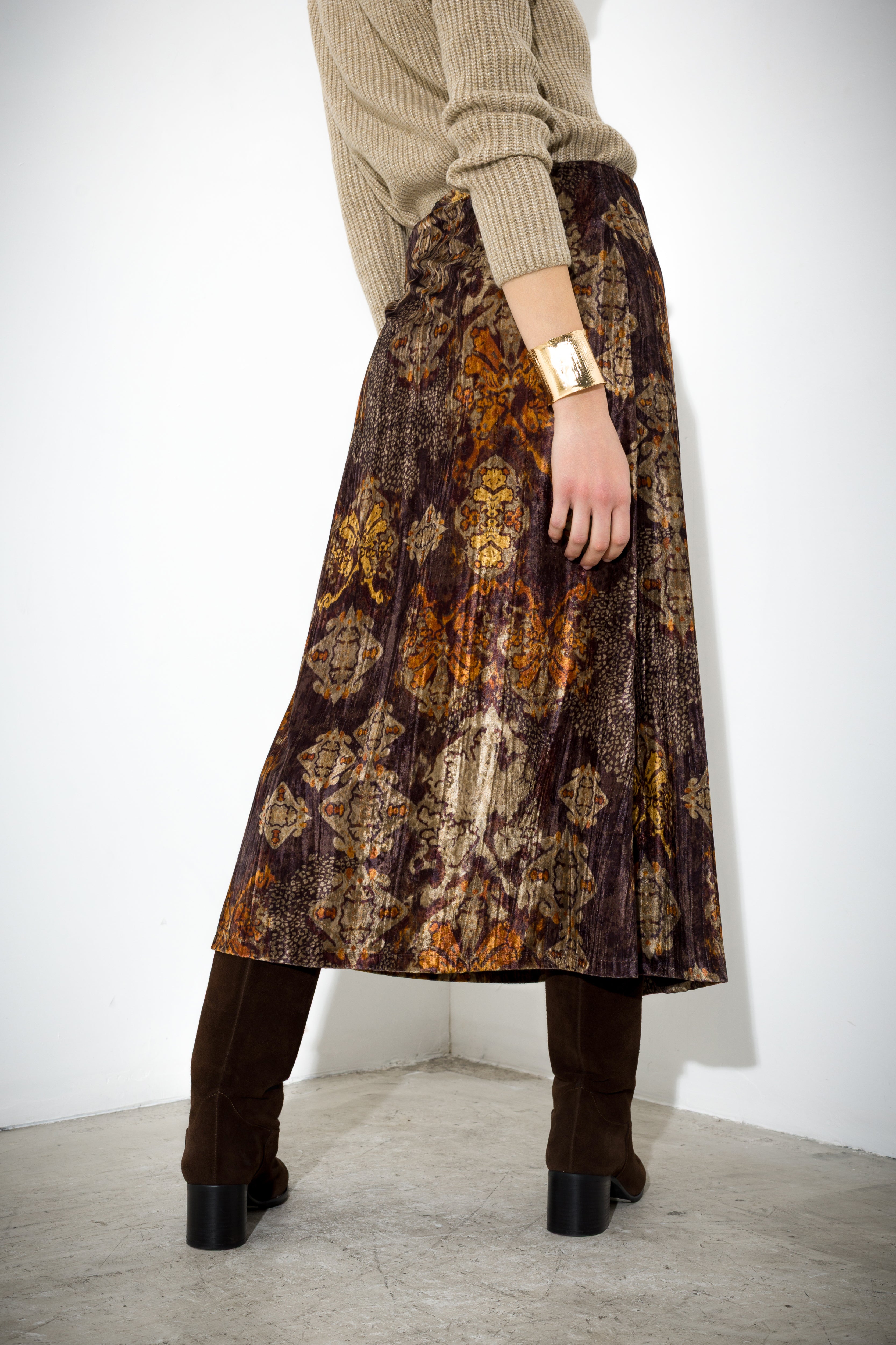 Gonna midi in velluto stampato