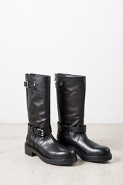 Stivali biker in pelle con fibbie