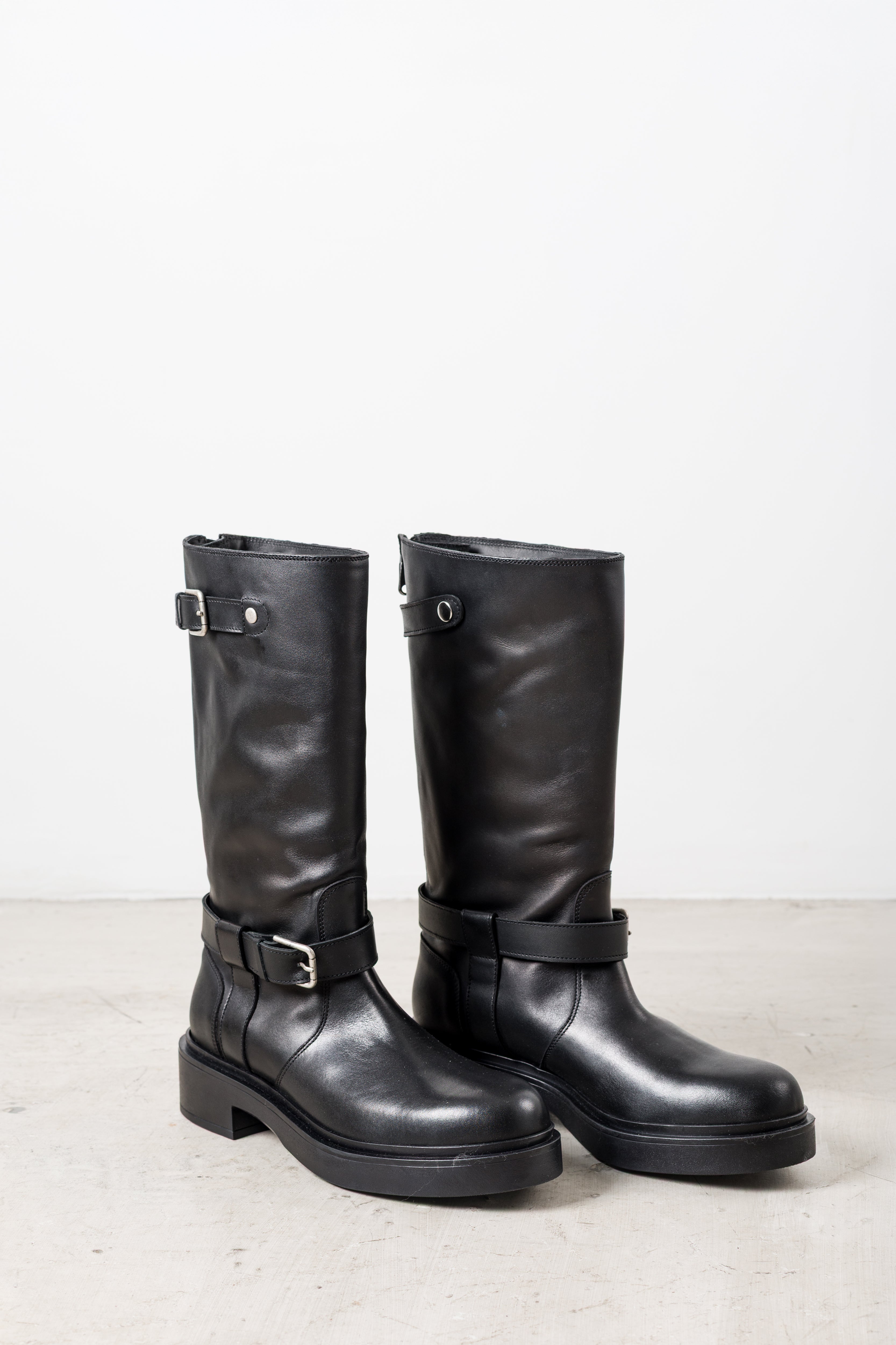 Stivali biker in pelle con fibbie