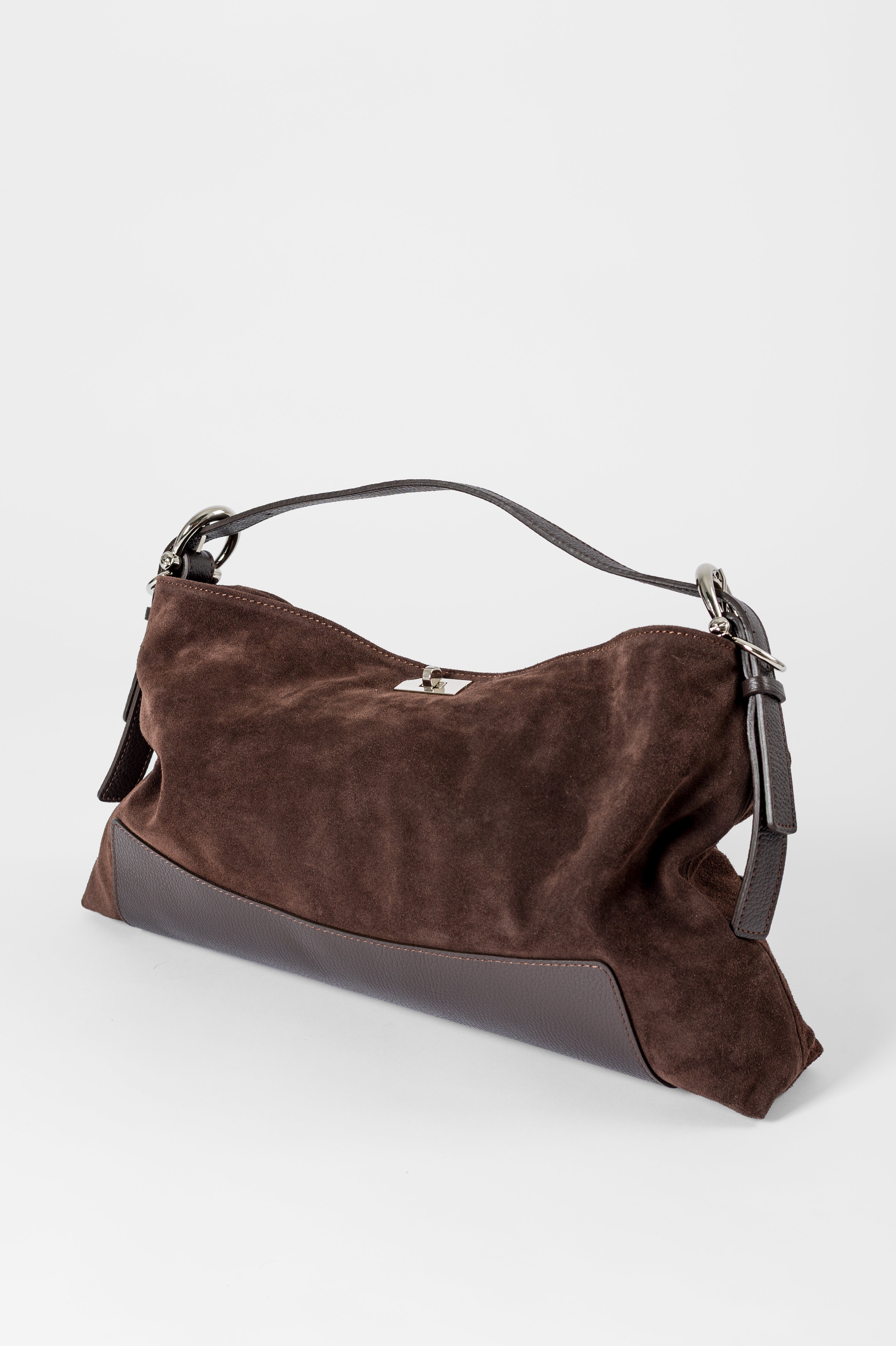 Borsa hobo in camoscio e pelle martellata