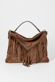 Borsa hobo in camoscio con frange