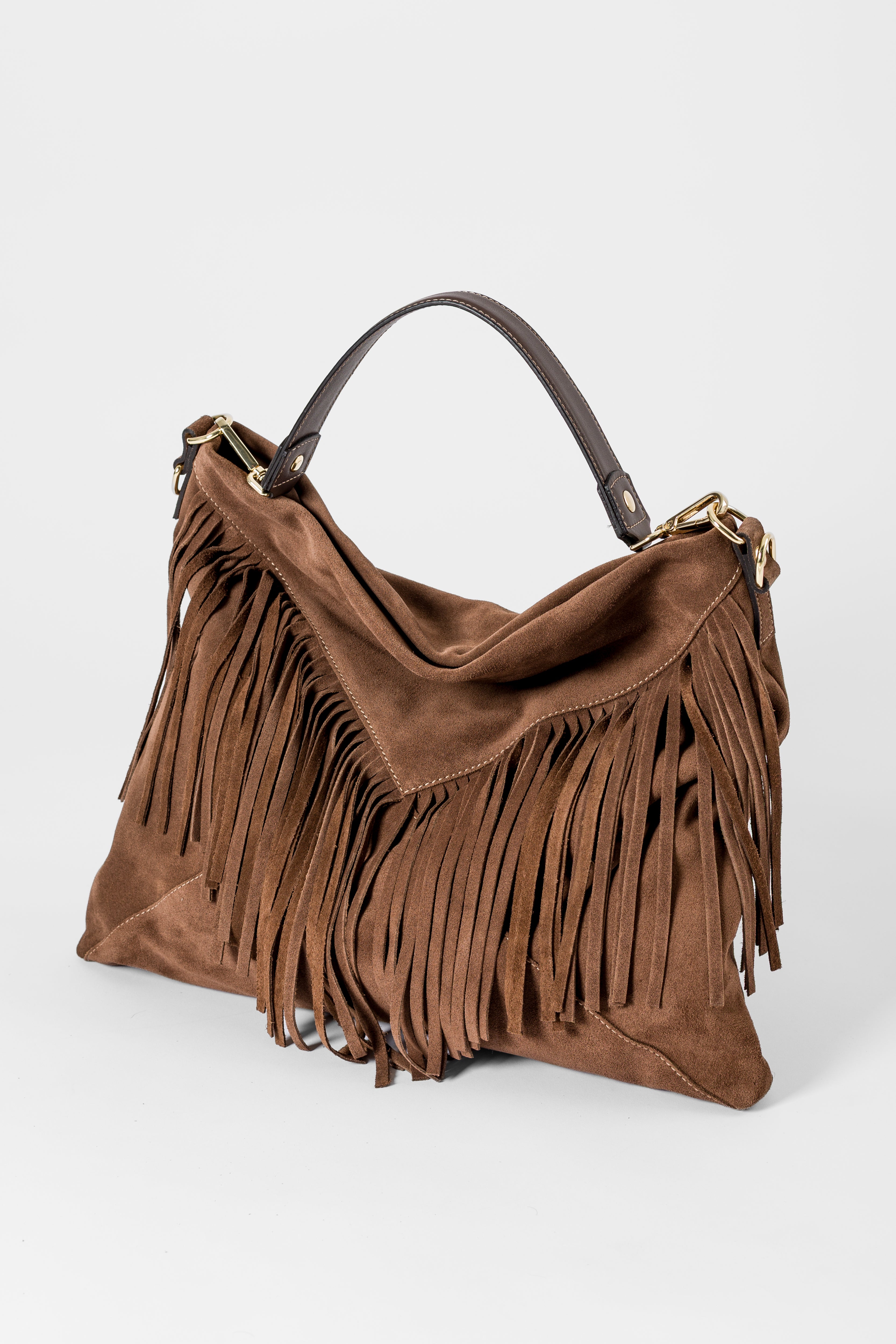Borsa hobo in camoscio con frange