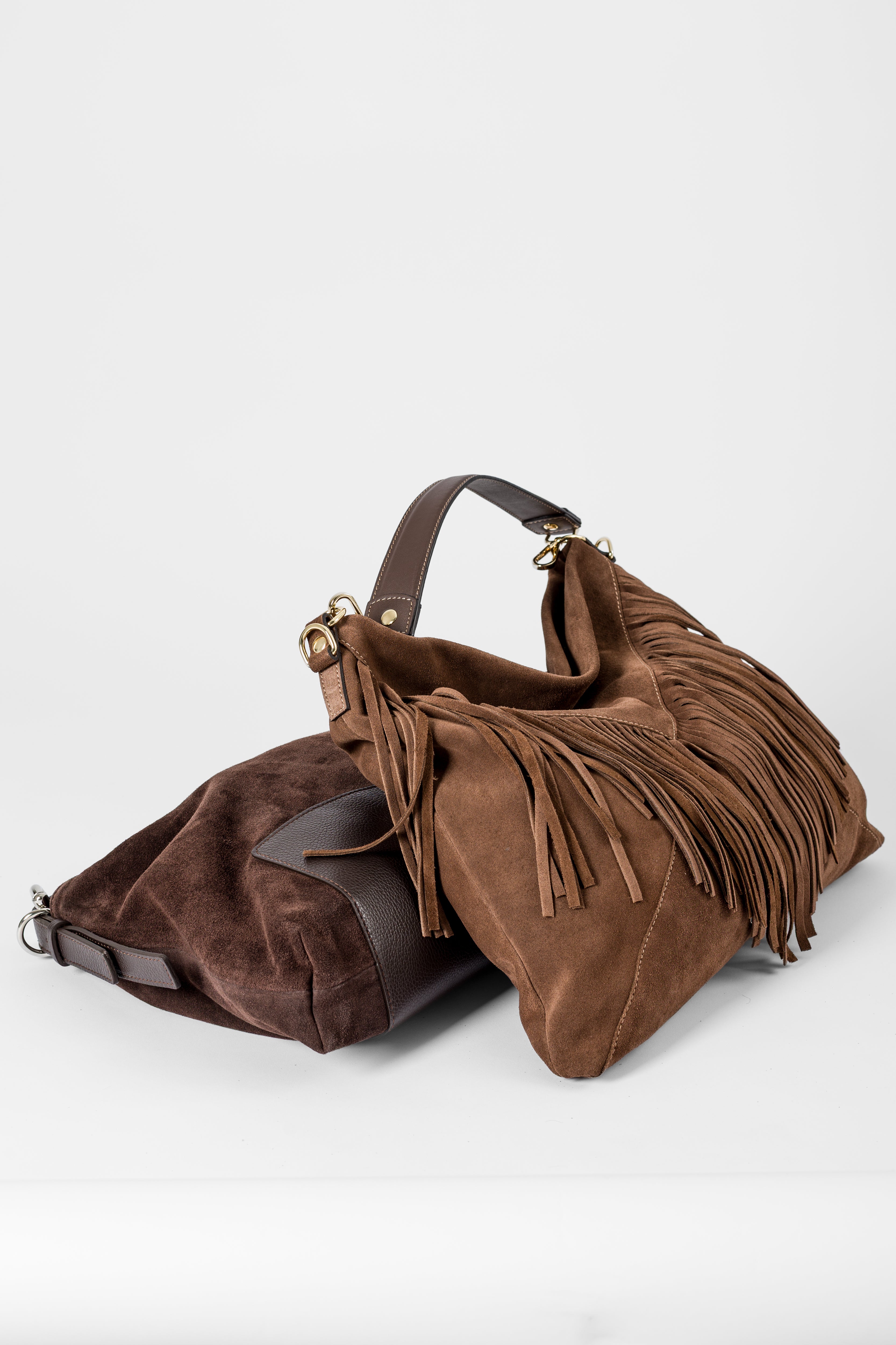 Borsa hobo in camoscio con frange