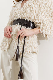 Leather corset belt with tassels