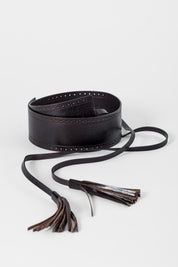 Cintura bustino in pelle con nappe