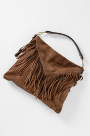 Borsa hobo in camoscio con frange