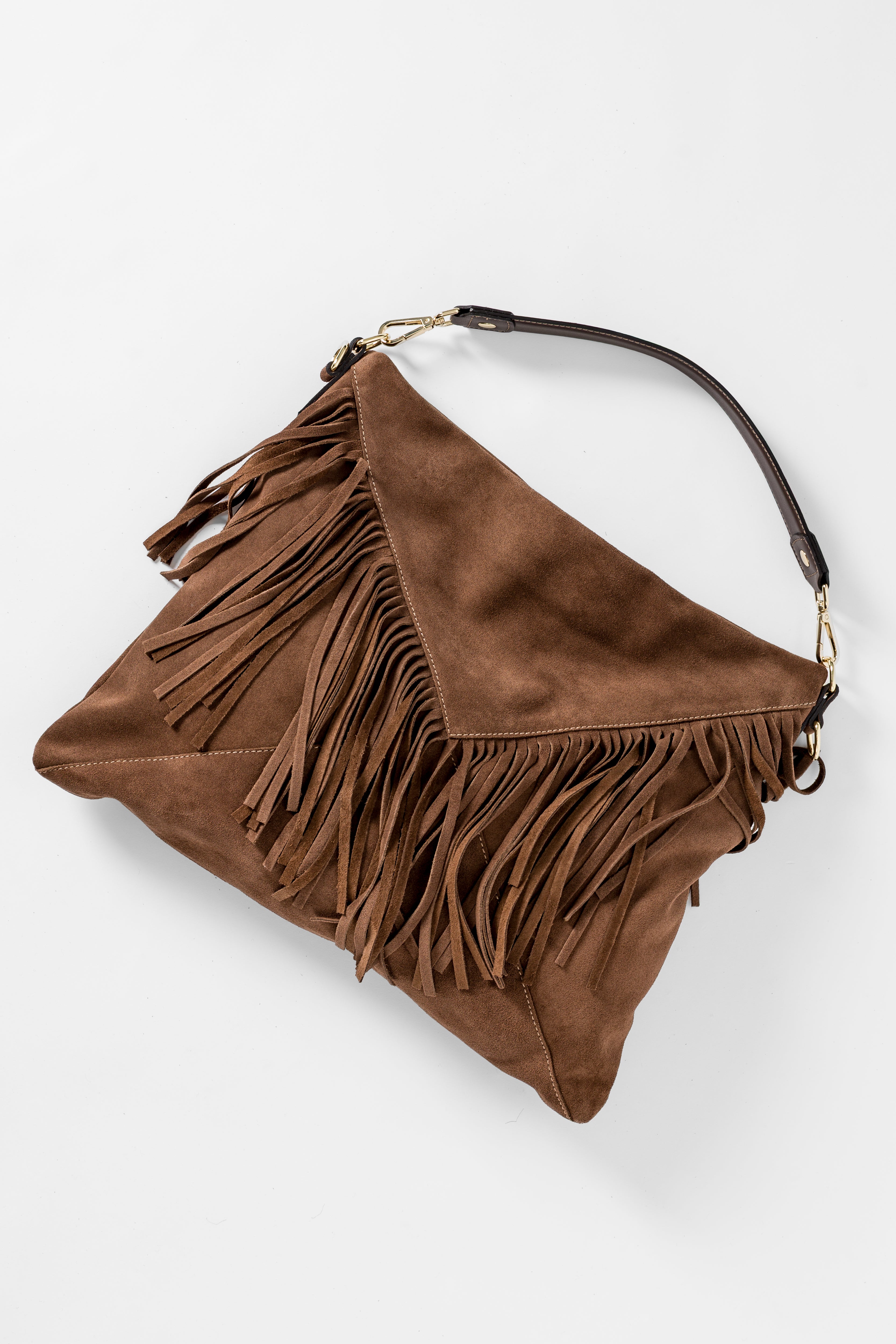 Borsa hobo in camoscio con frange