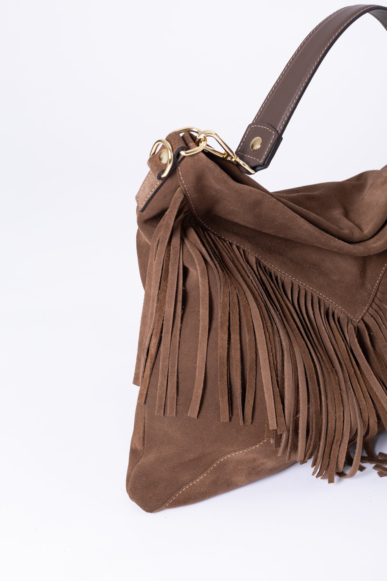 Borsa hobo in camoscio con frange - Compagnia Italiana