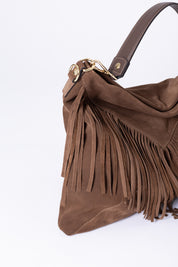 Borsa hobo in camoscio con frange - Compagnia Italiana