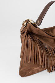 Borsa hobo in camoscio con frange