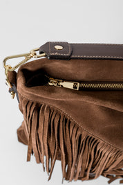 Borsa hobo in camoscio con frange