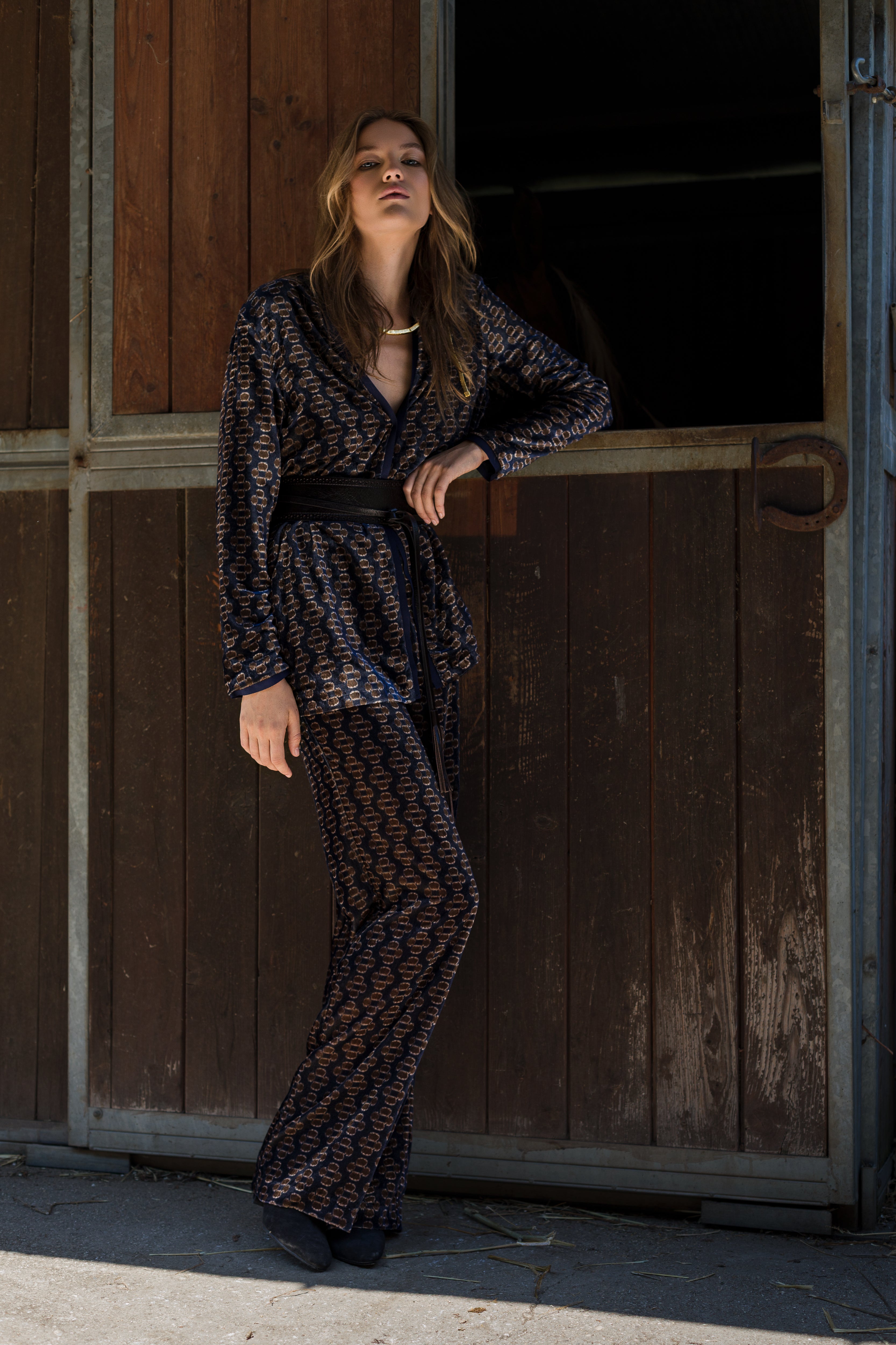 Jacquard velvet palazzo trousers