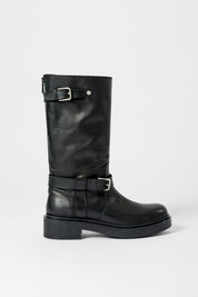 Stivali biker in pelle con fibbie