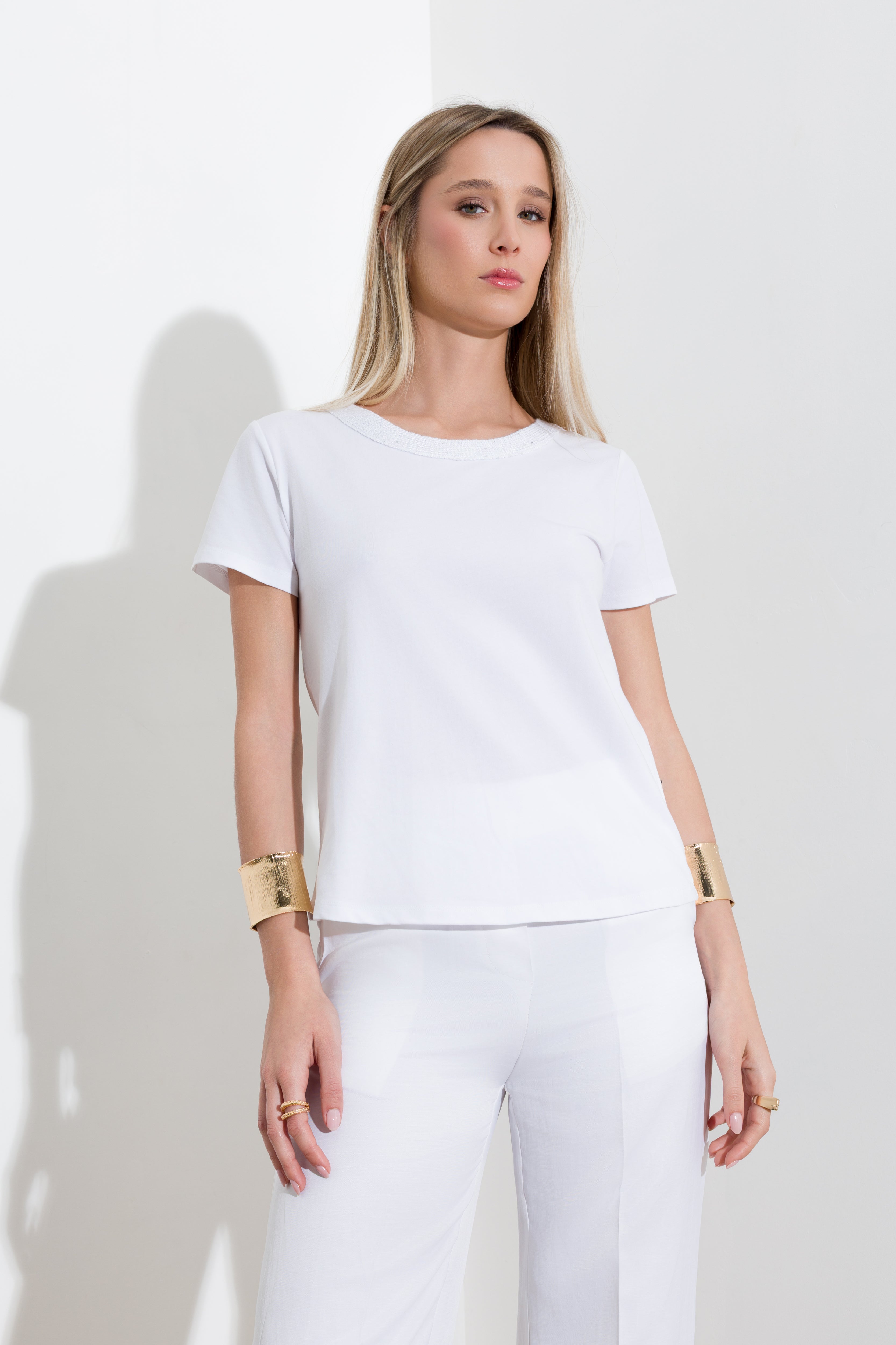 T-shirt collo in maglia e micro paillettes - Compagnia Italiana