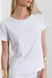 T-shirt collo in maglia e micro paillettes - Compagnia Italiana