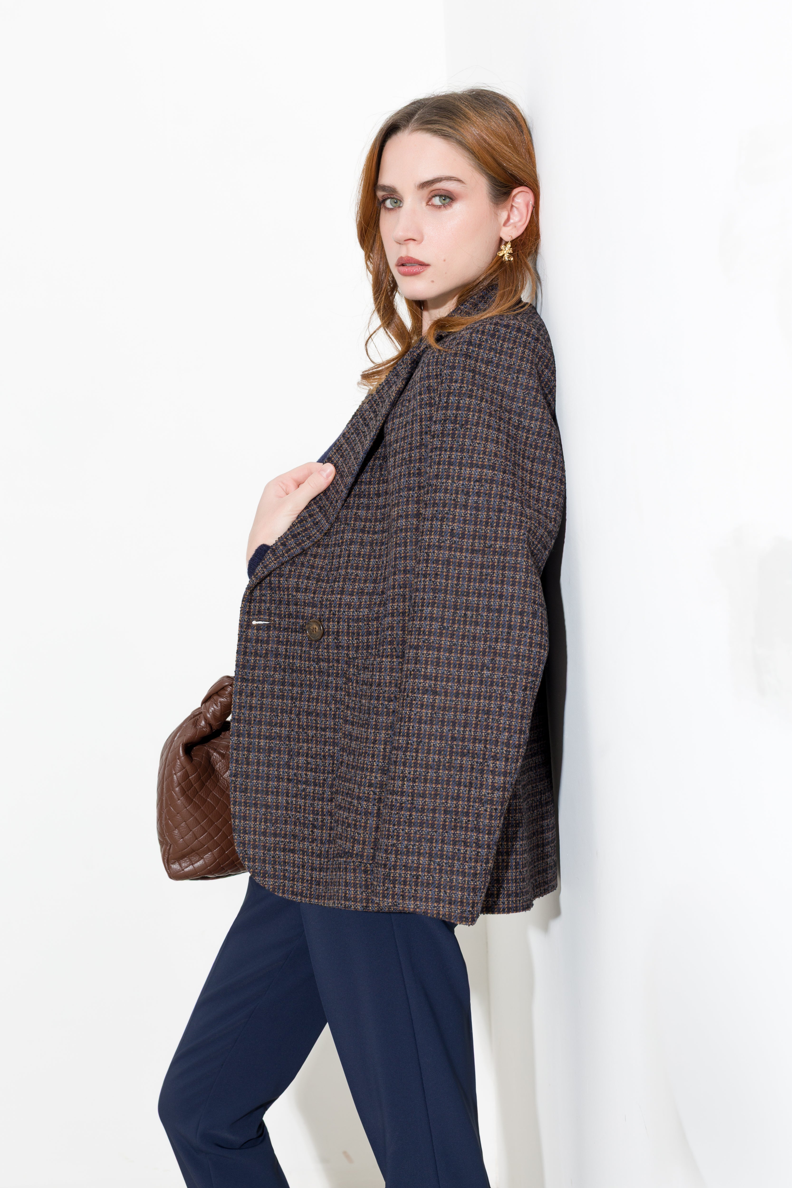 Blazer doppiopetto in micro pied-de-poule