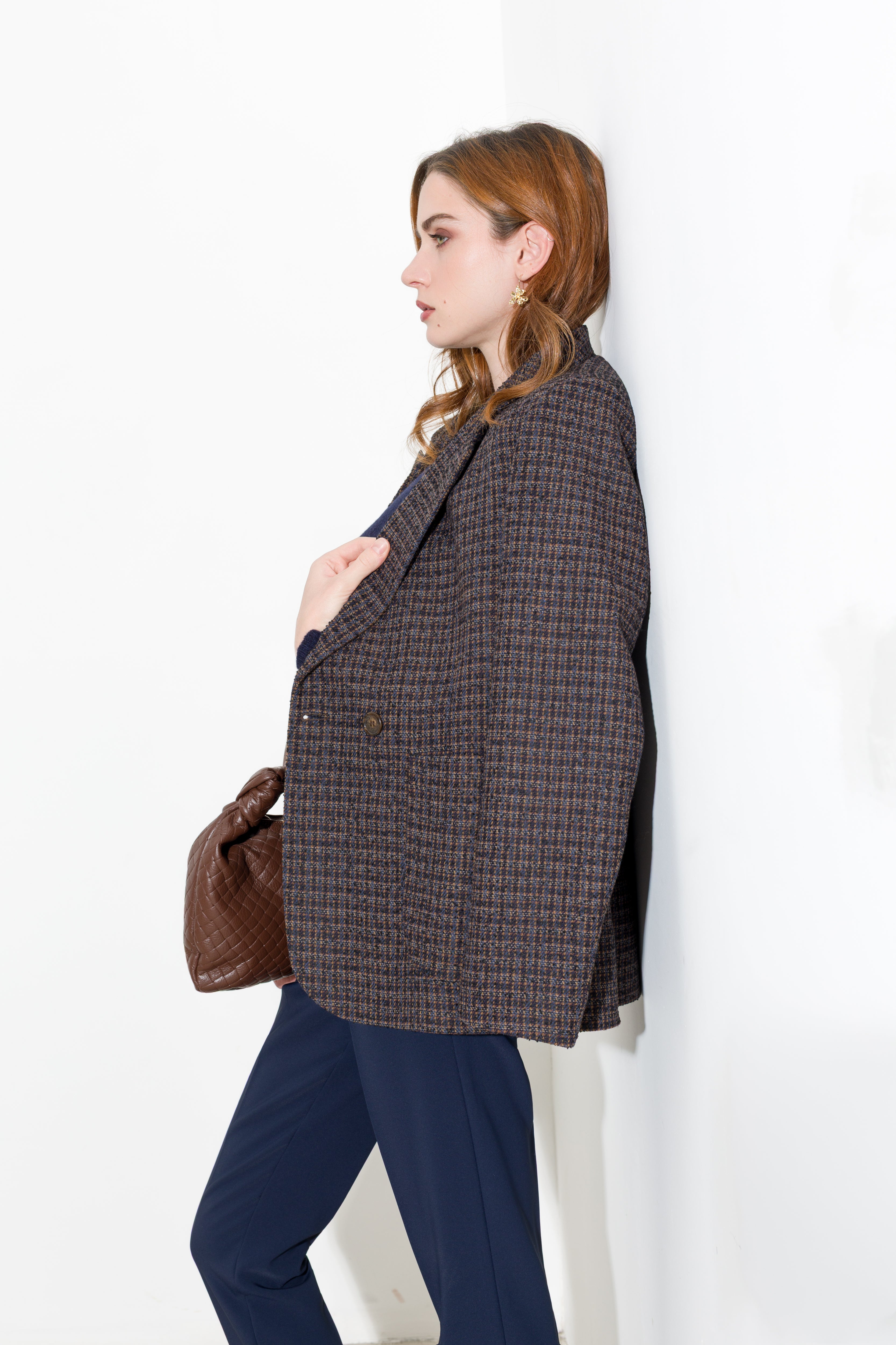Blazer doppiopetto in micro pied-de-poule
