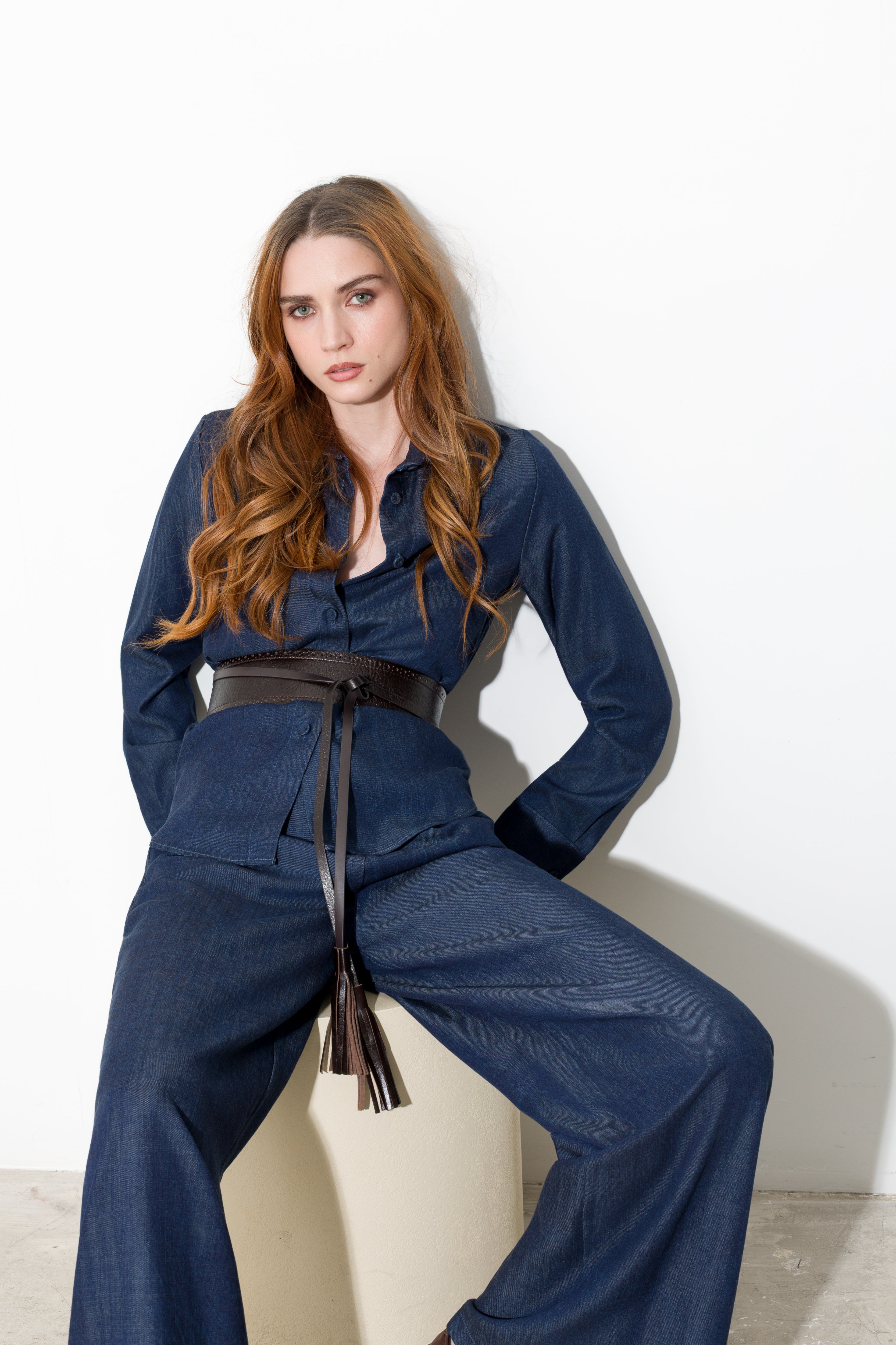 Pantaloni fluido gamba larga in denim