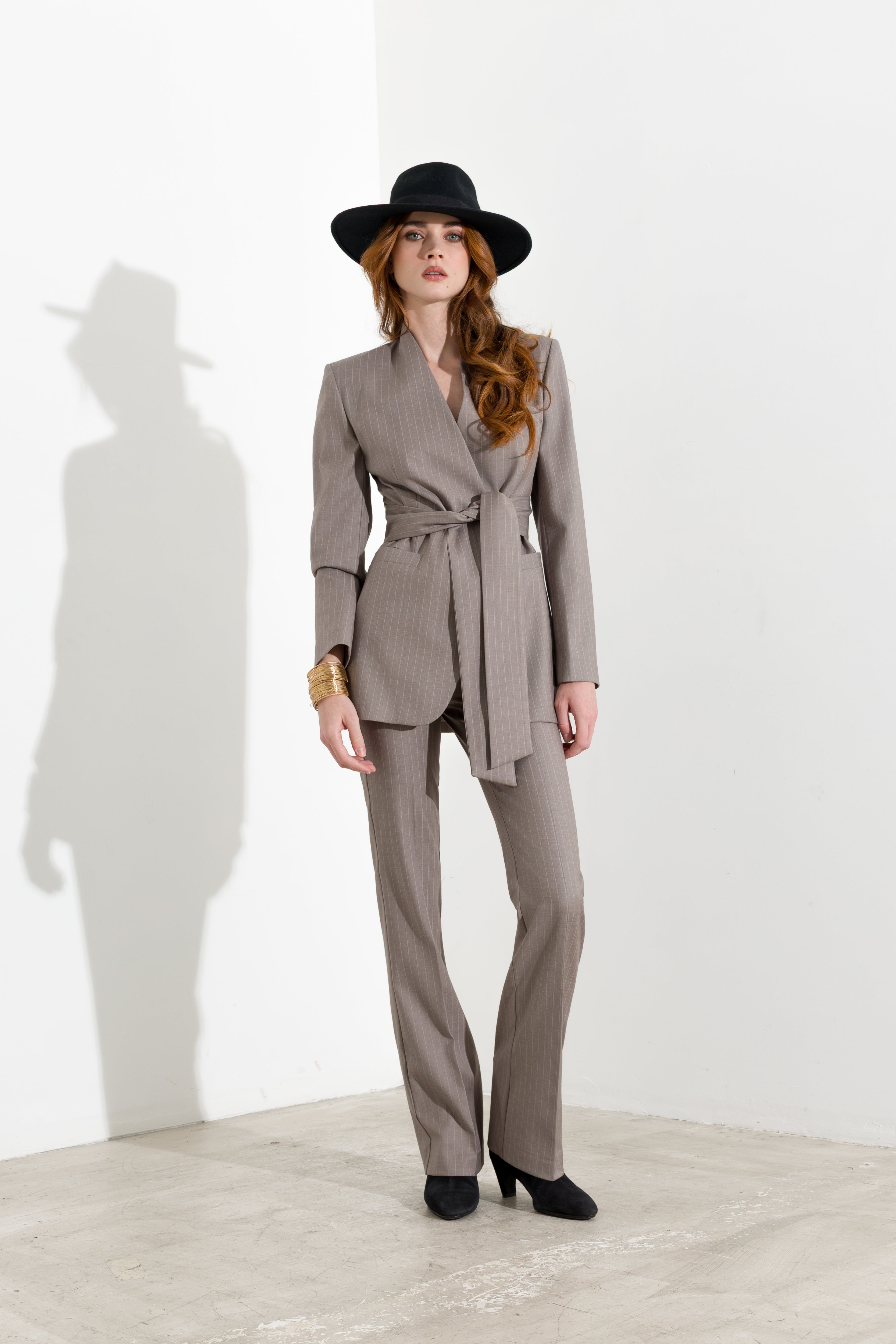 Pantalone gessato gamba dritta