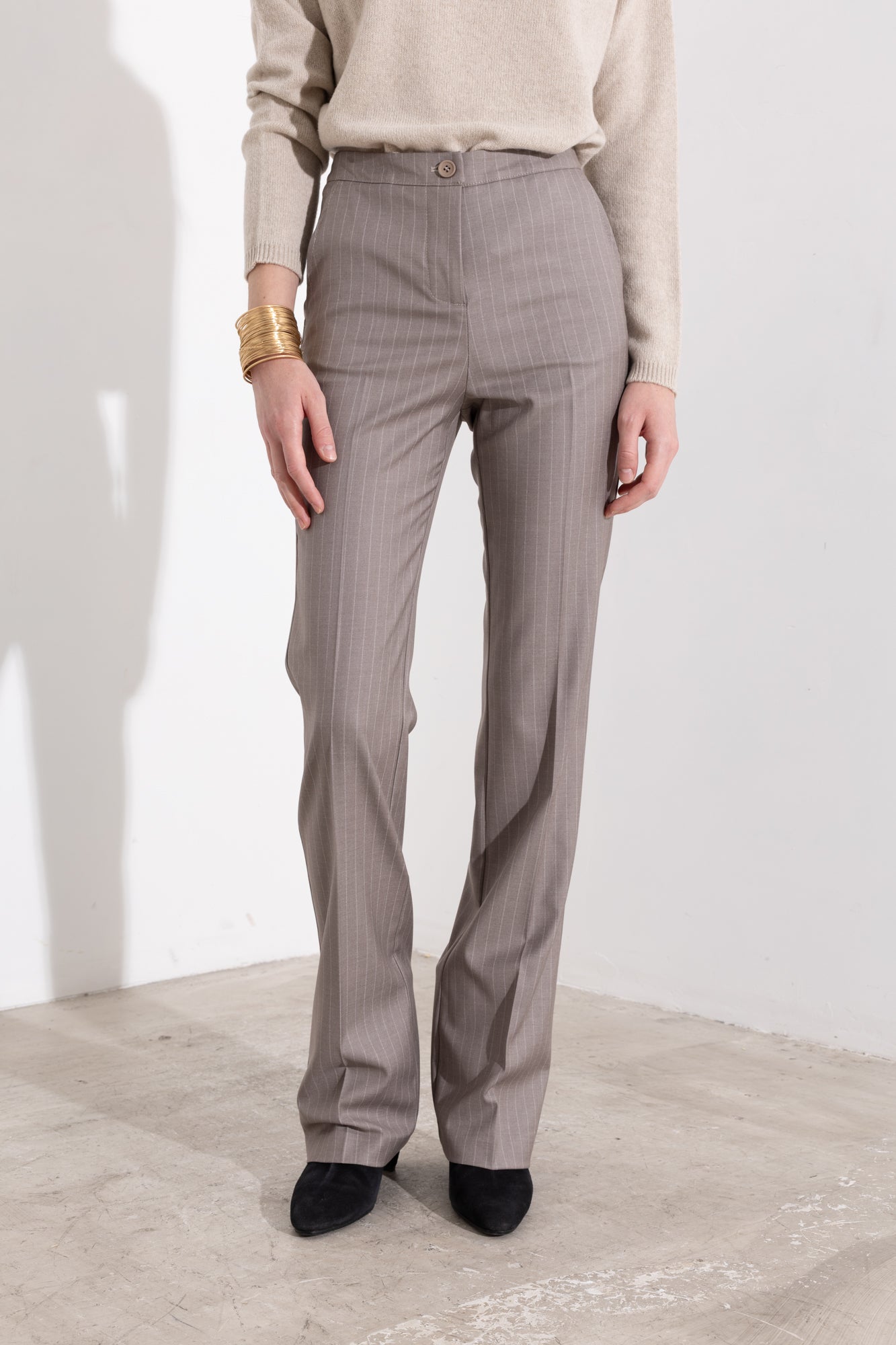 Pantalone gessato gamba dritta