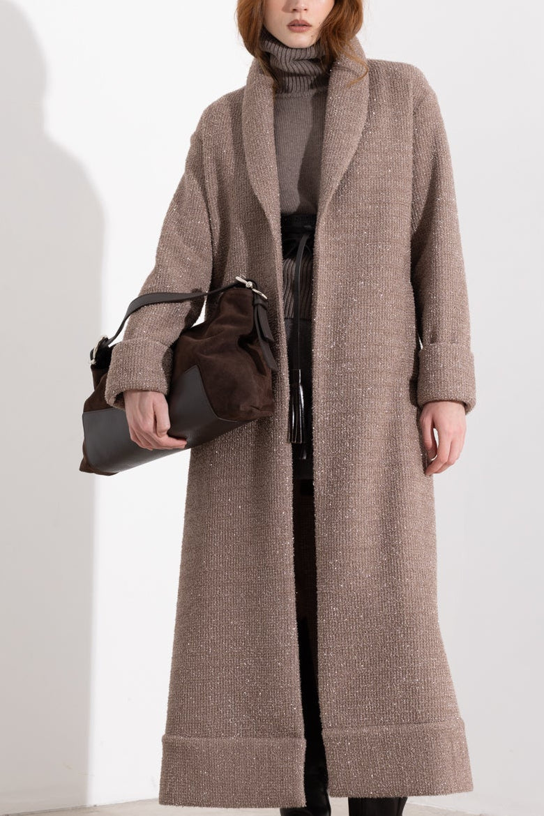 Cappotto lungo in maglia con filo lurex