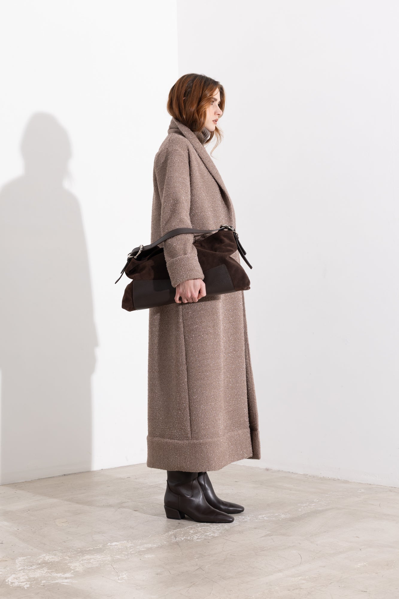 Cappotto lungo in maglia con filo lurex