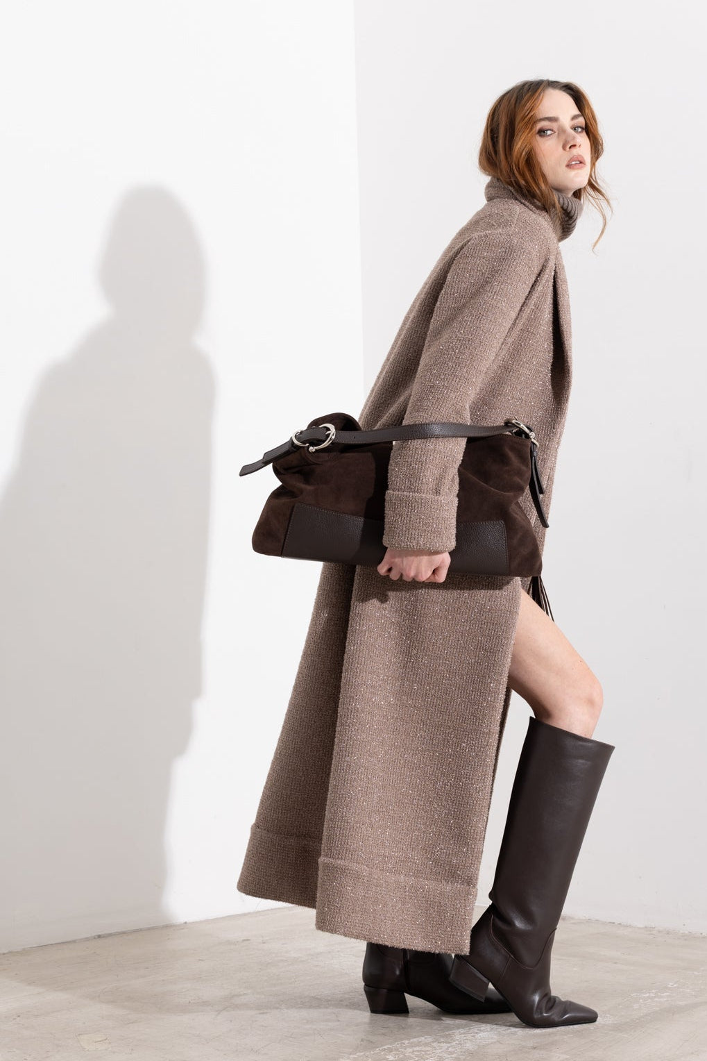 Cappotto lungo in maglia con filo lurex