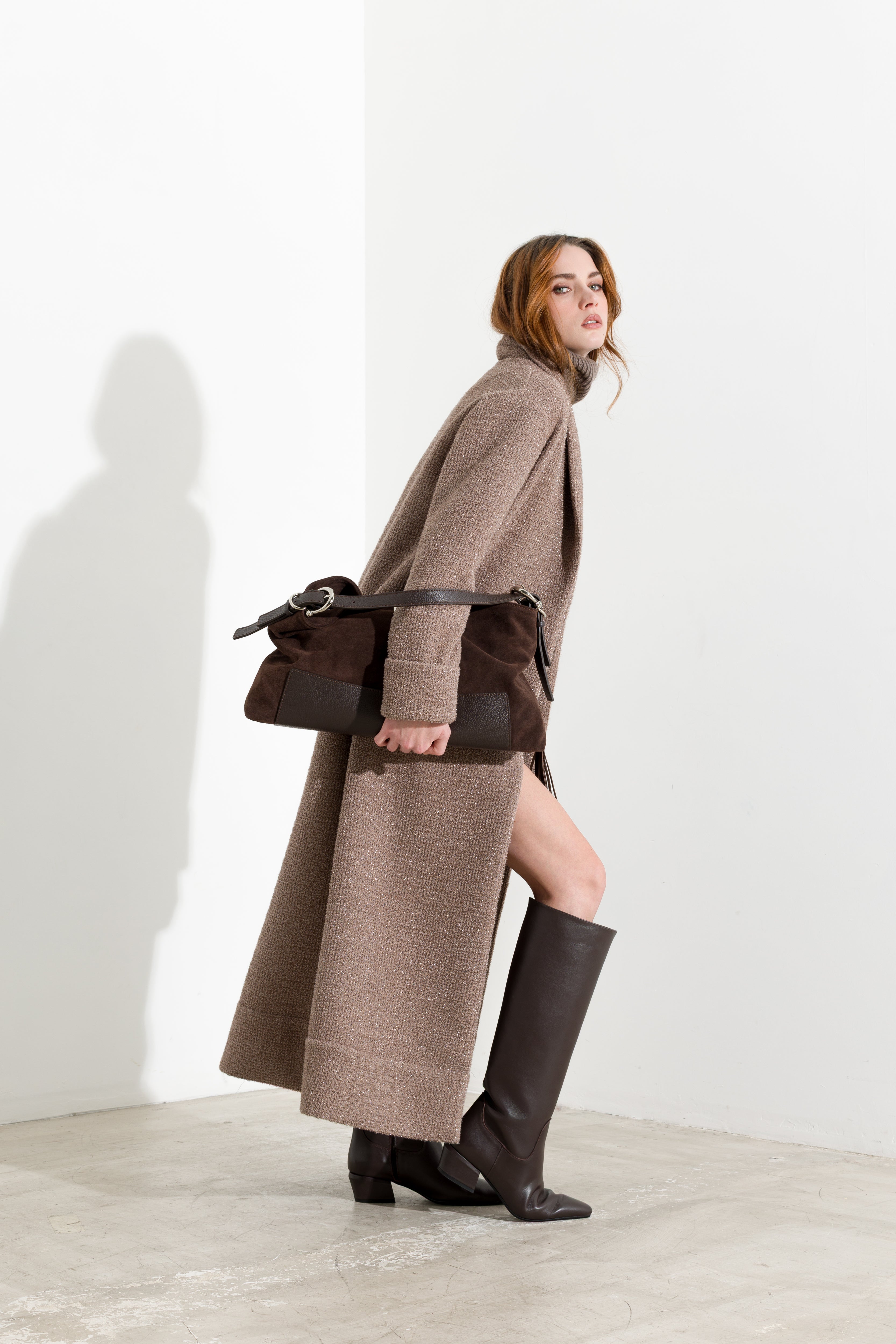 Langer Strickmantel mit Lurex