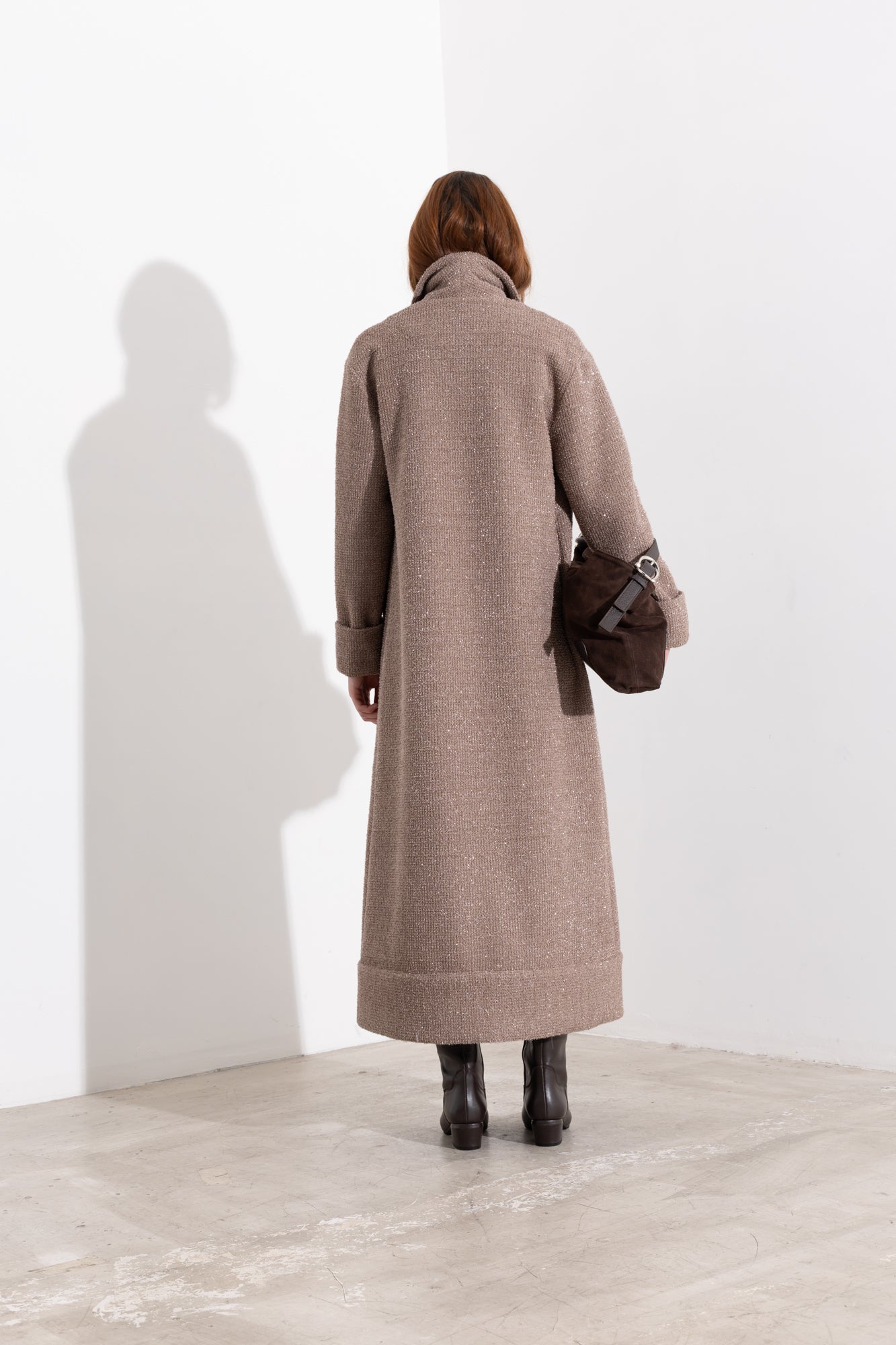 Cappotto lungo in maglia con filo lurex
