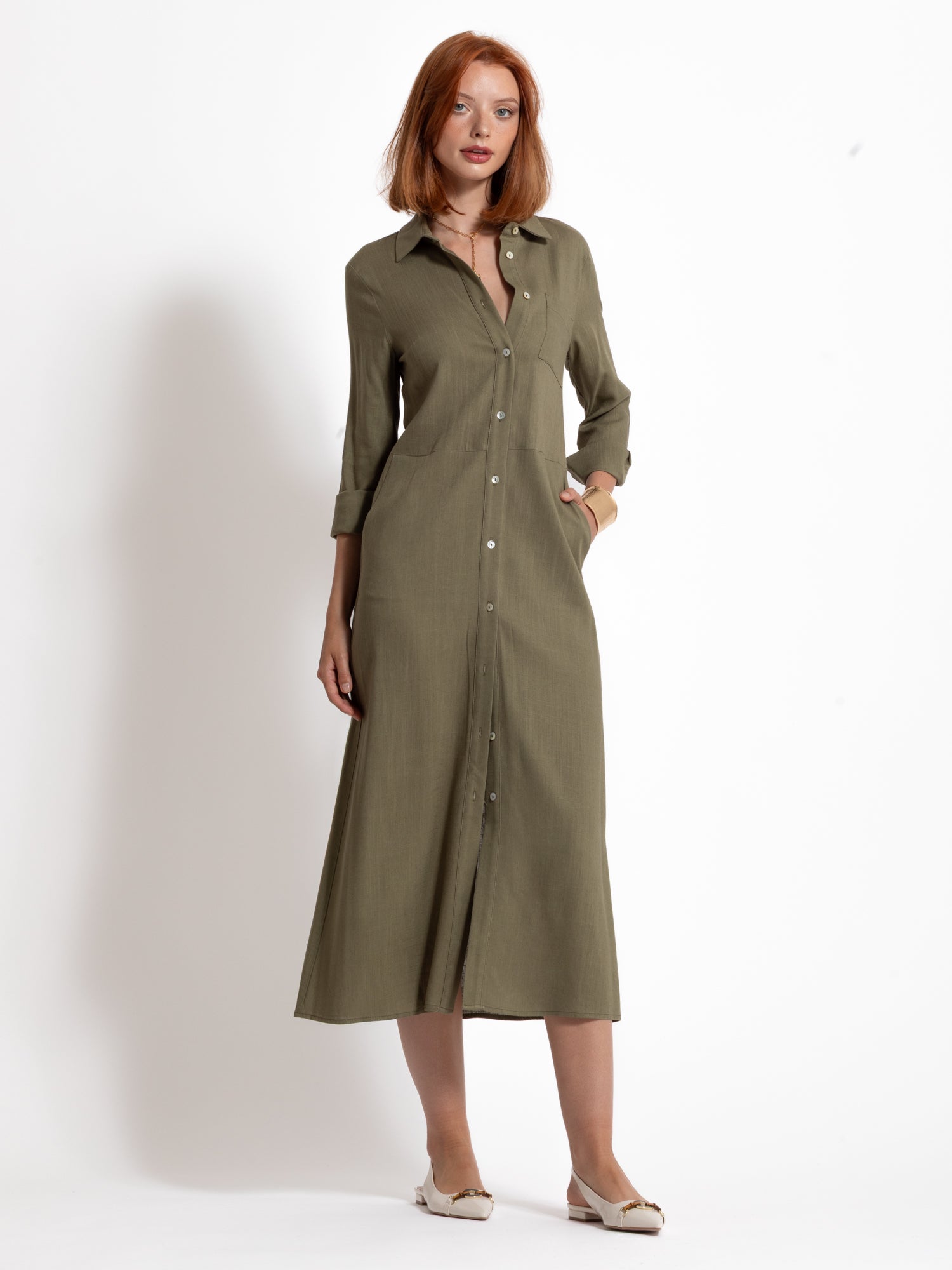 Abito lungo chemisier in misto lino | Uncategorized da donna