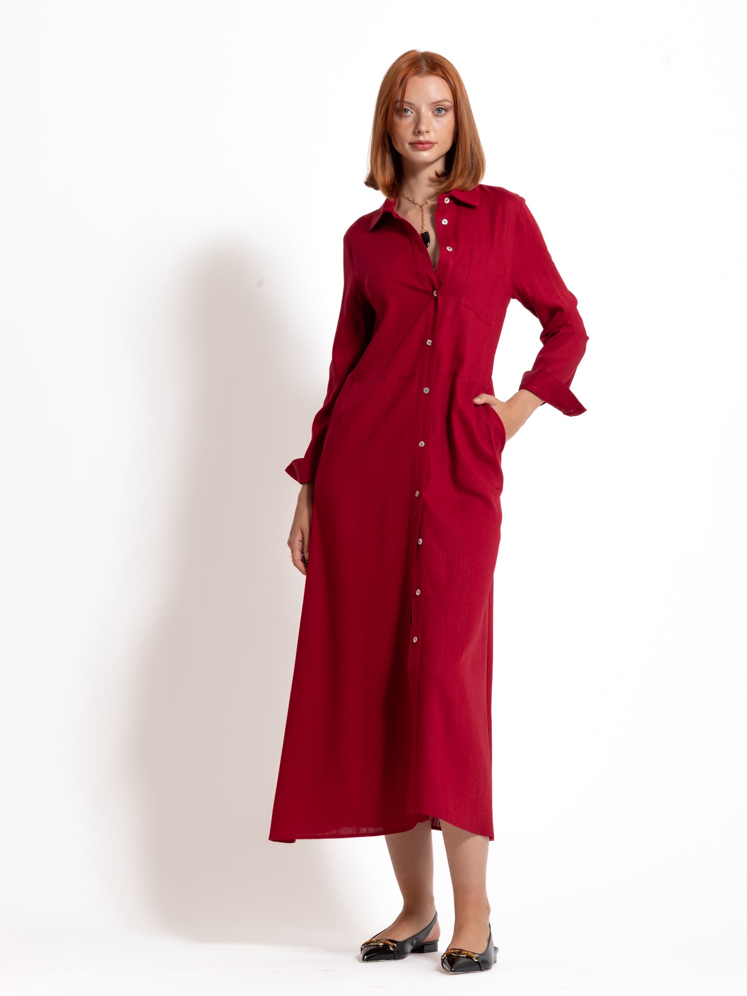 Abito lungo chemisier in misto lino | Uncategorized da donna